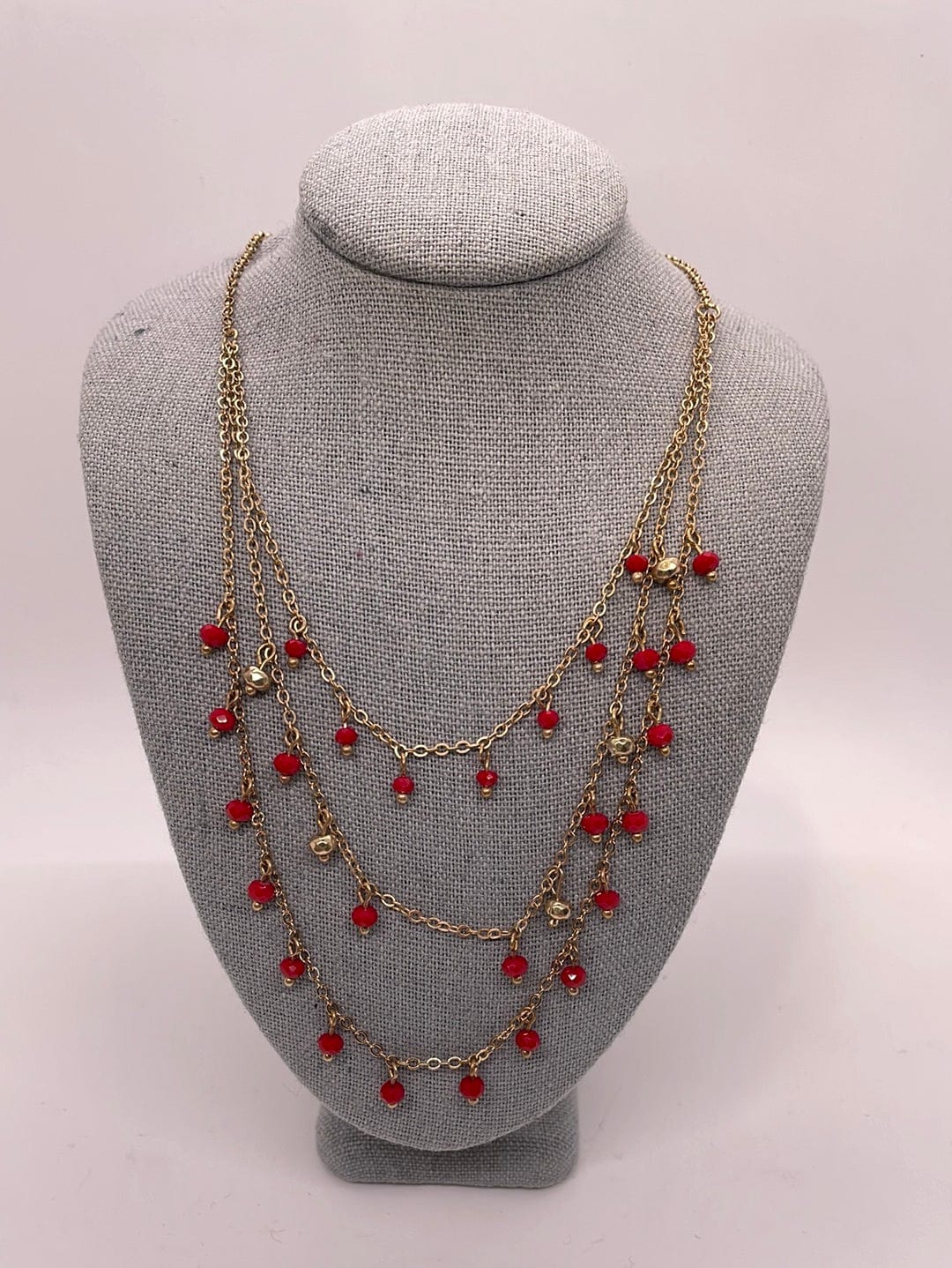Red Beaded Layer Necklace