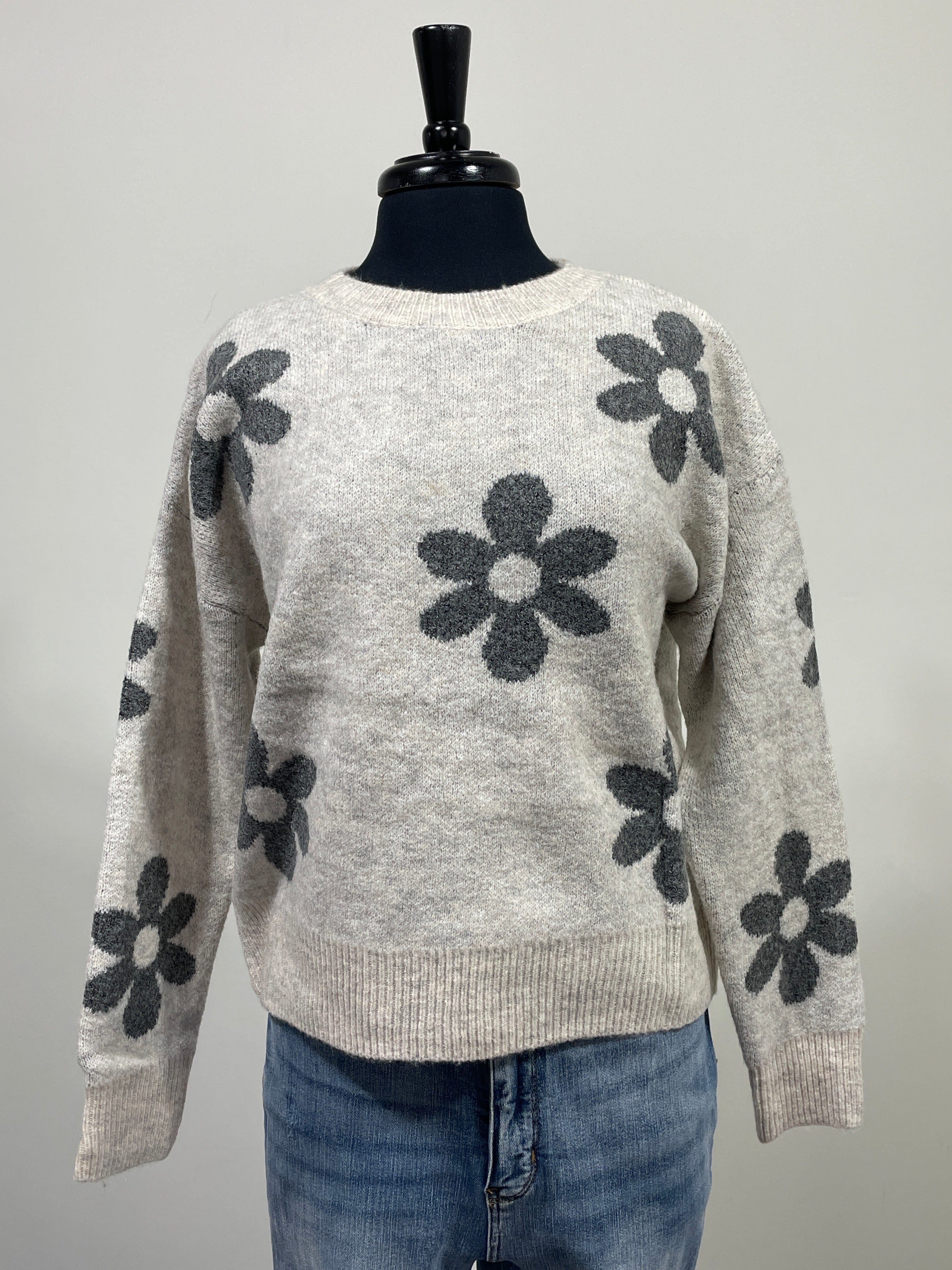 Grey Floral Sweater