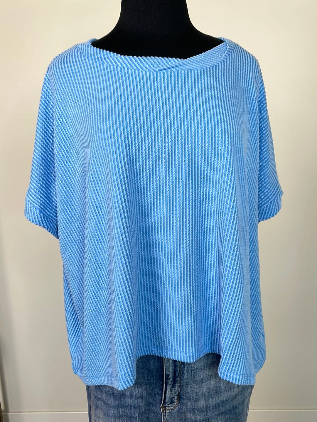 Sky Blue Textured Twisted Sleeve Top