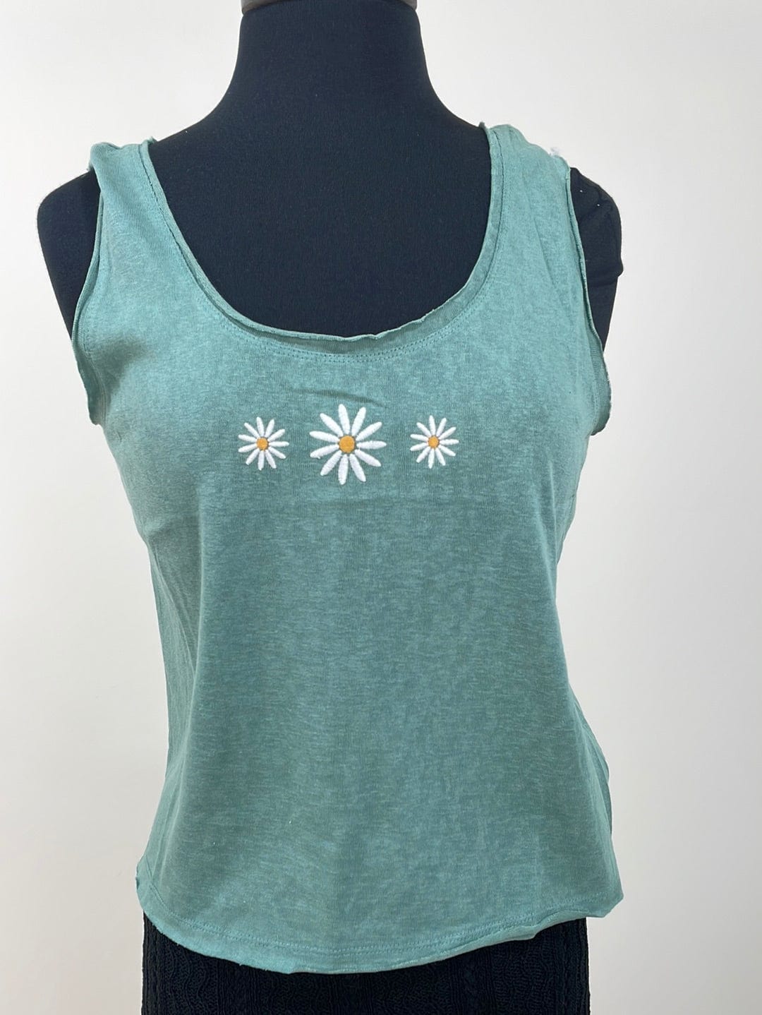 Sage Daisy Embroidered Tank