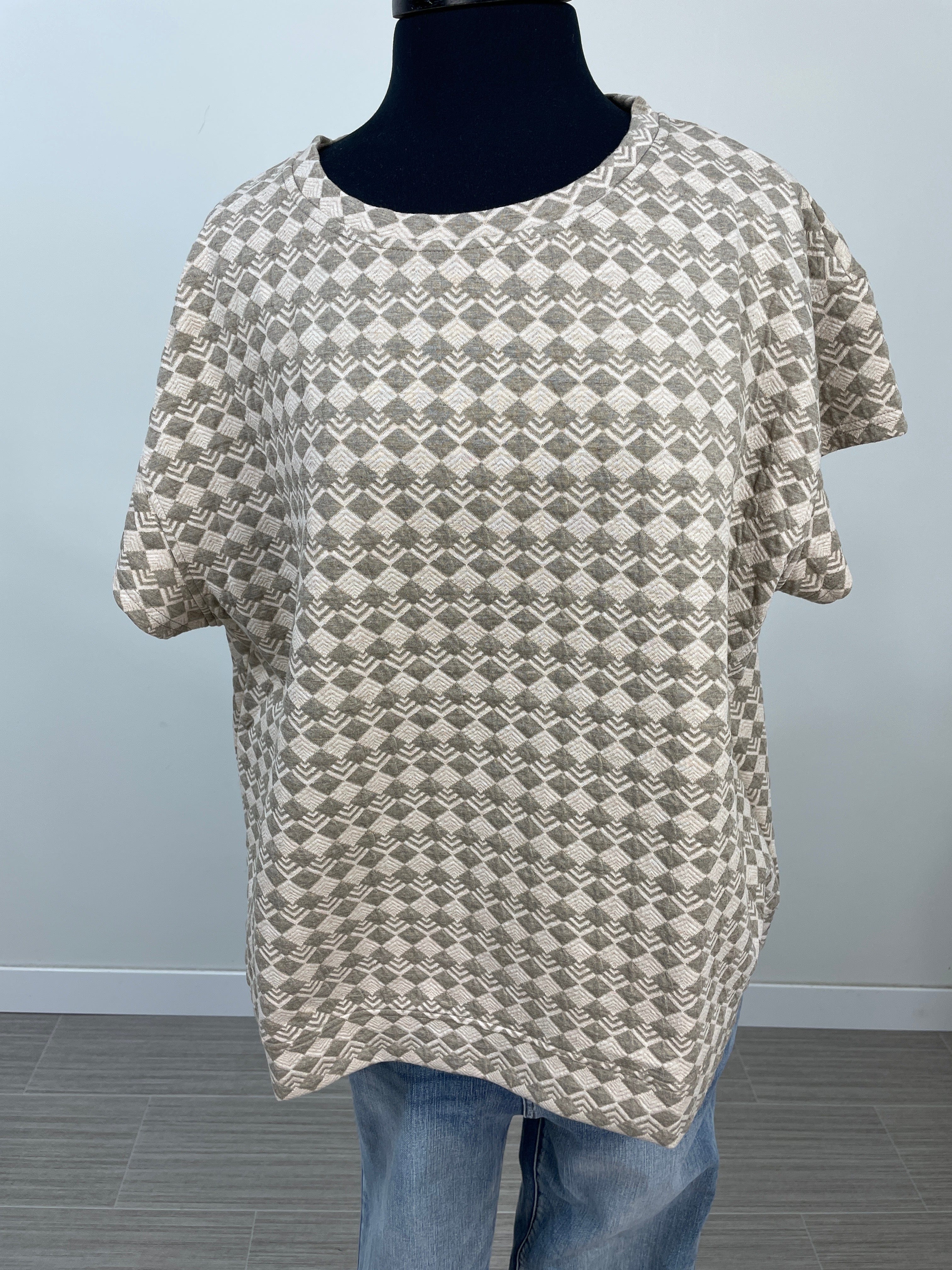 Taupe Geo Square Texture Top