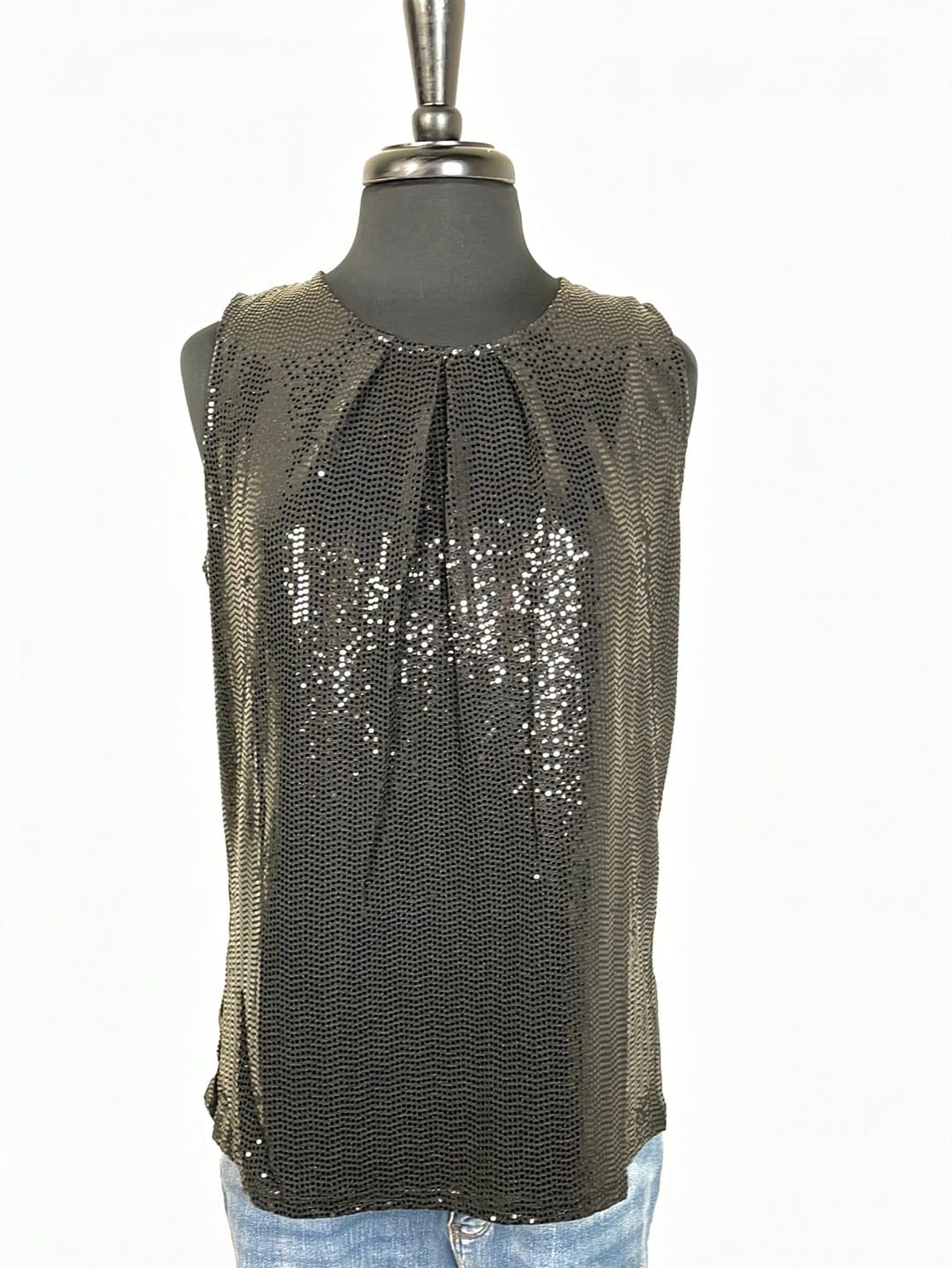 Black Sequin Pleated Stretch Top