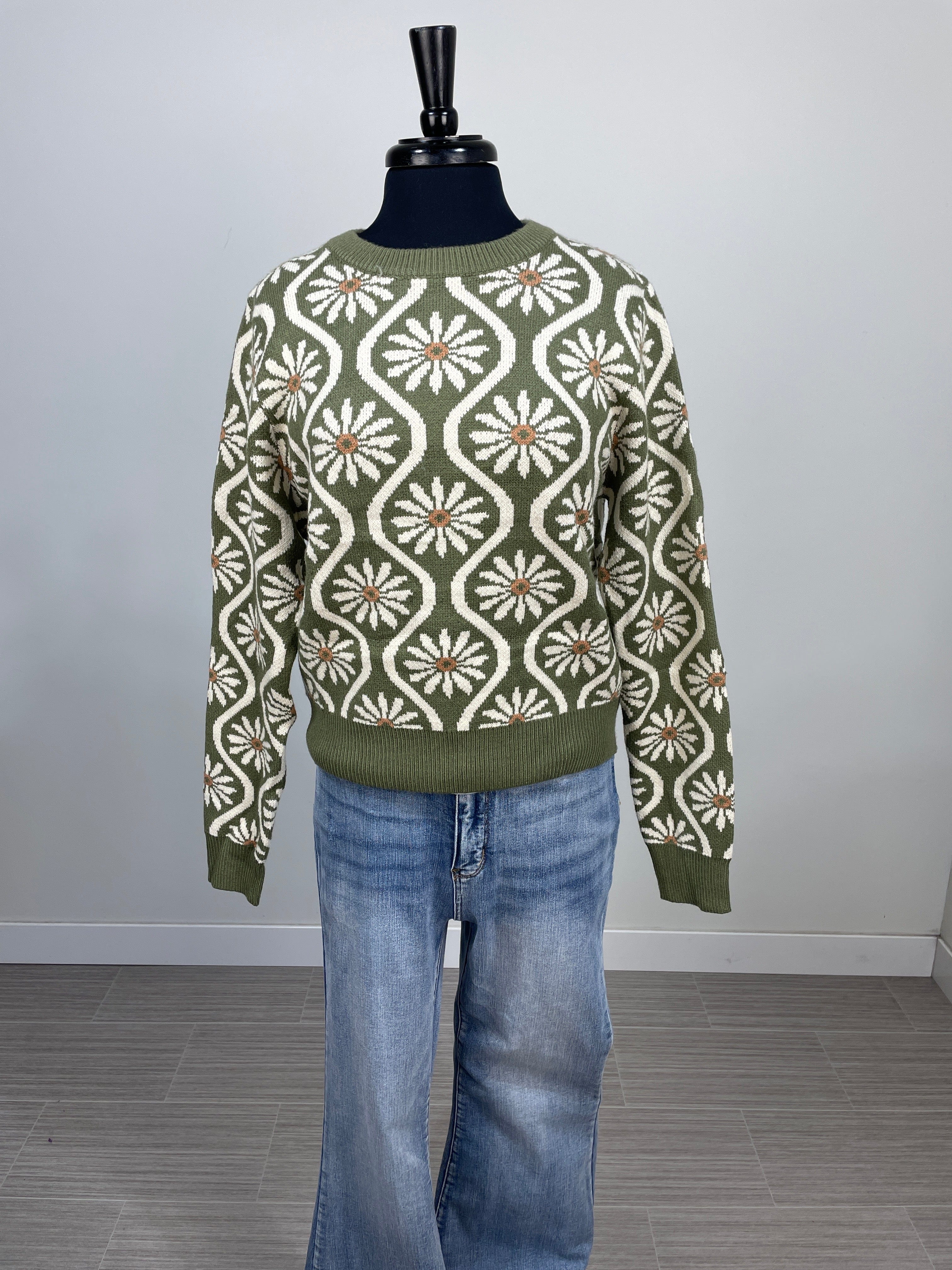 Sage Daisy Cropped Sweater