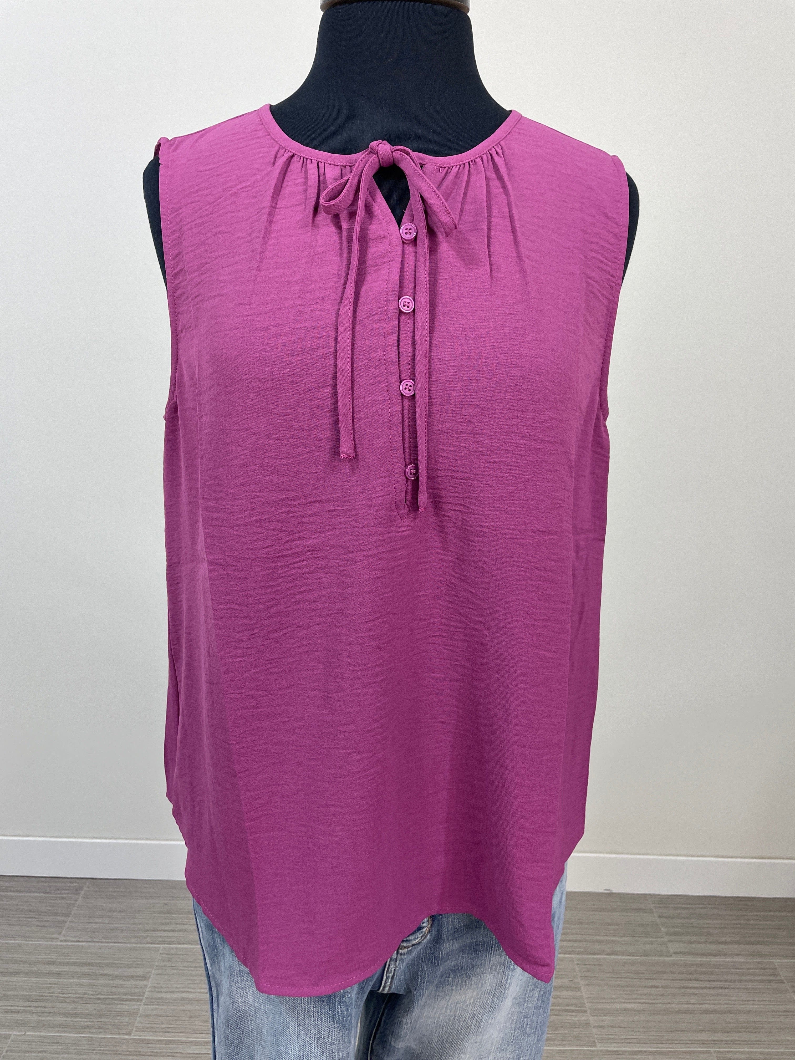 Mauve Tie Button Crinkle Top