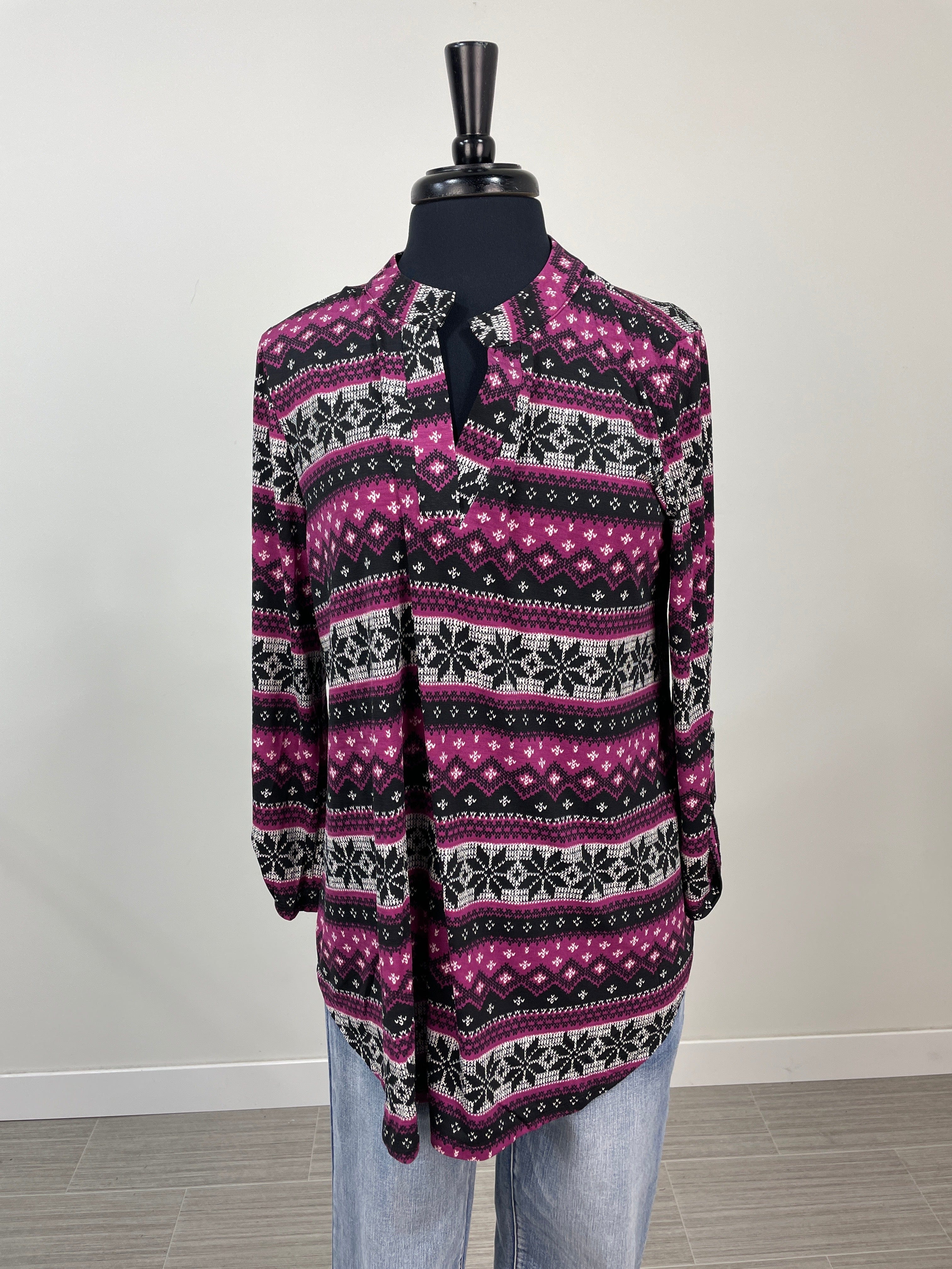 Black & Magenta Snowflake Lizzy Blouse