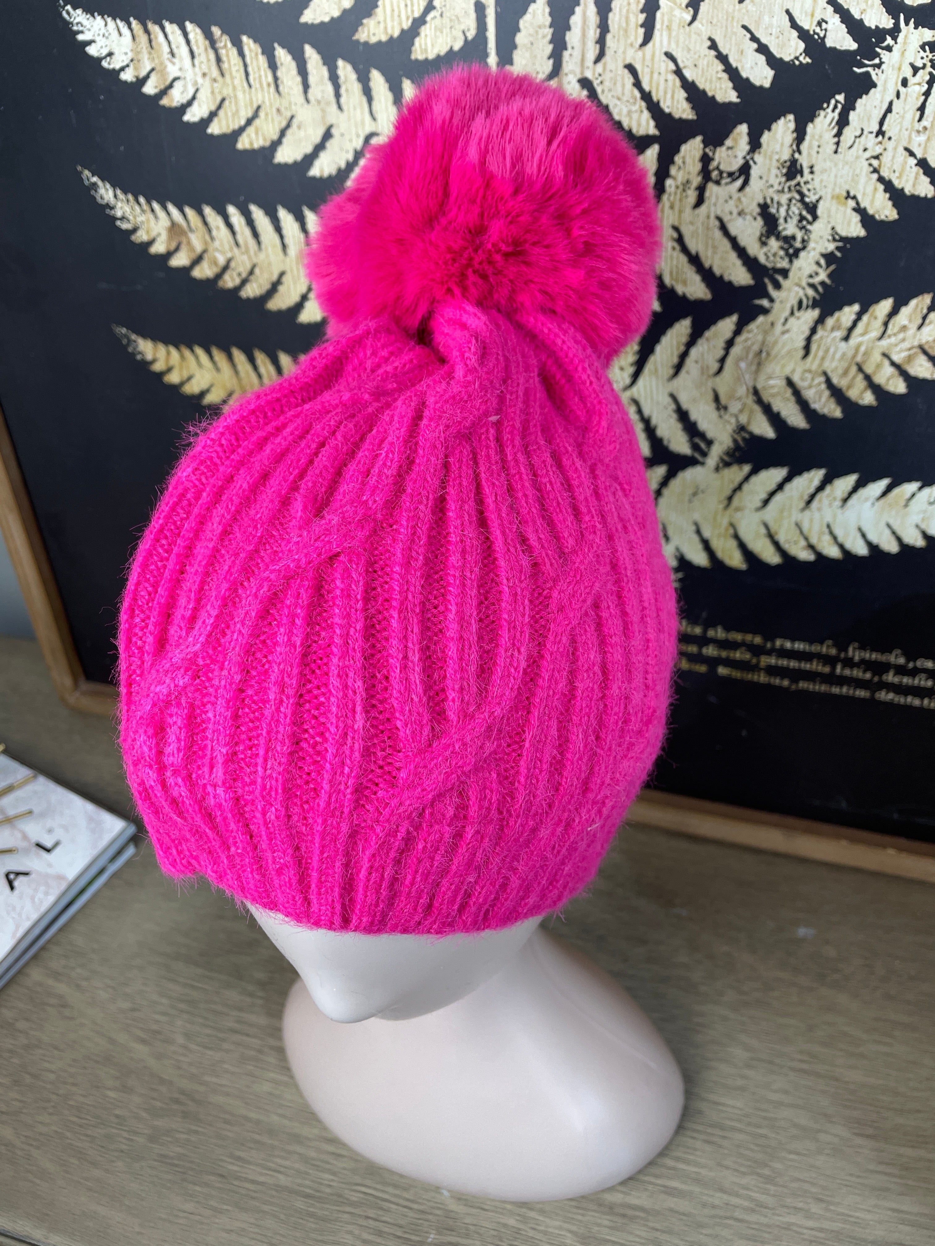 Hot Pink Knit Fuzzy Lined Hat