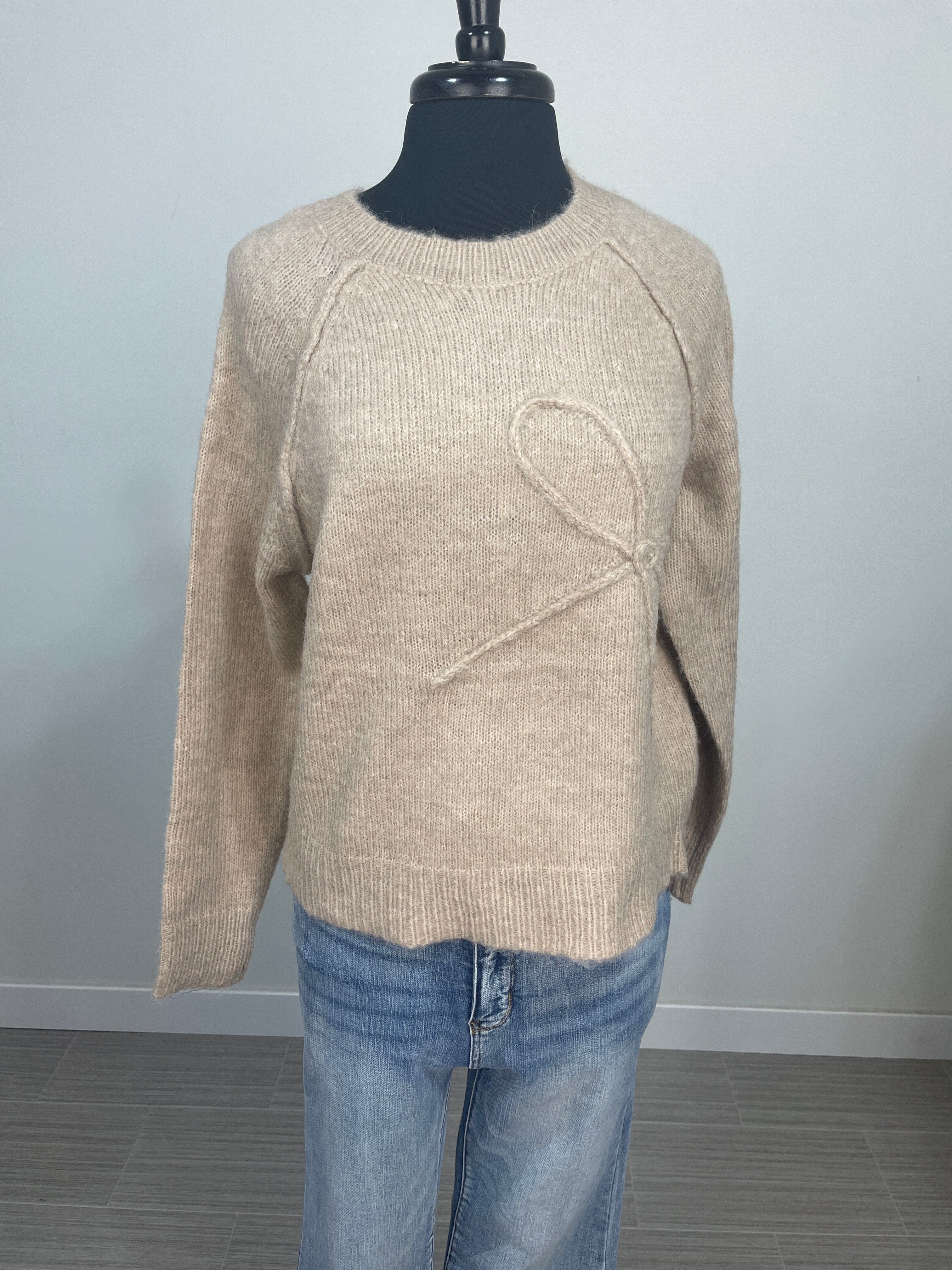 Taupe with Crochet Bow Detail Pullover Sweater