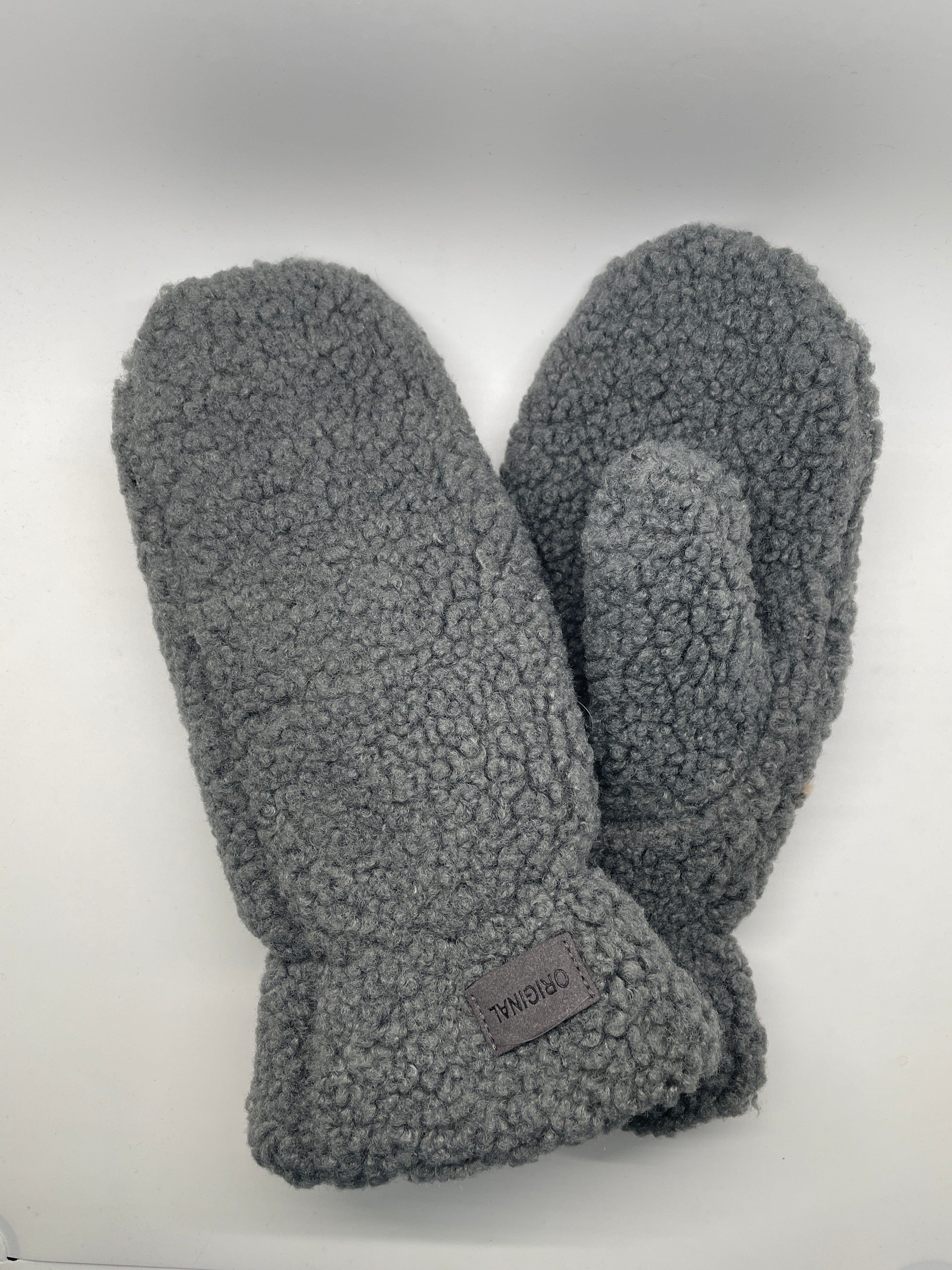 Gray Fuzzy Faux Fur Mittens