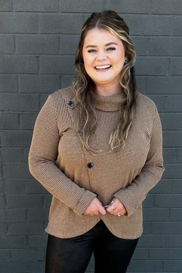 Taupe & Black Waffle Cowl Top