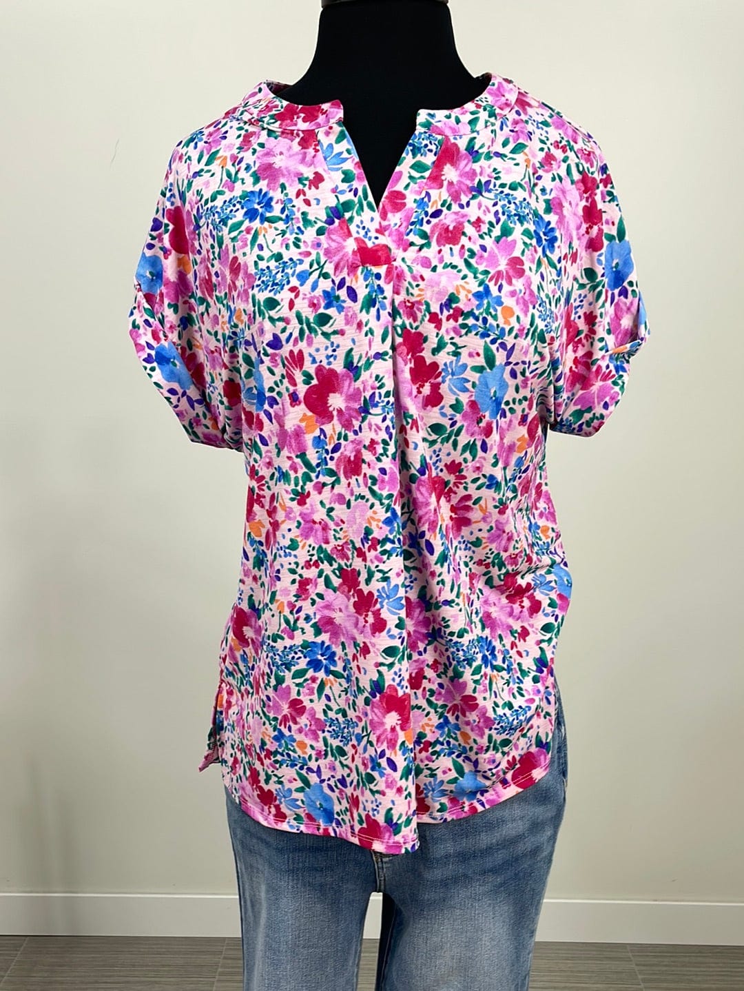 Pink Floral Shortsleeve Lizzy Top
