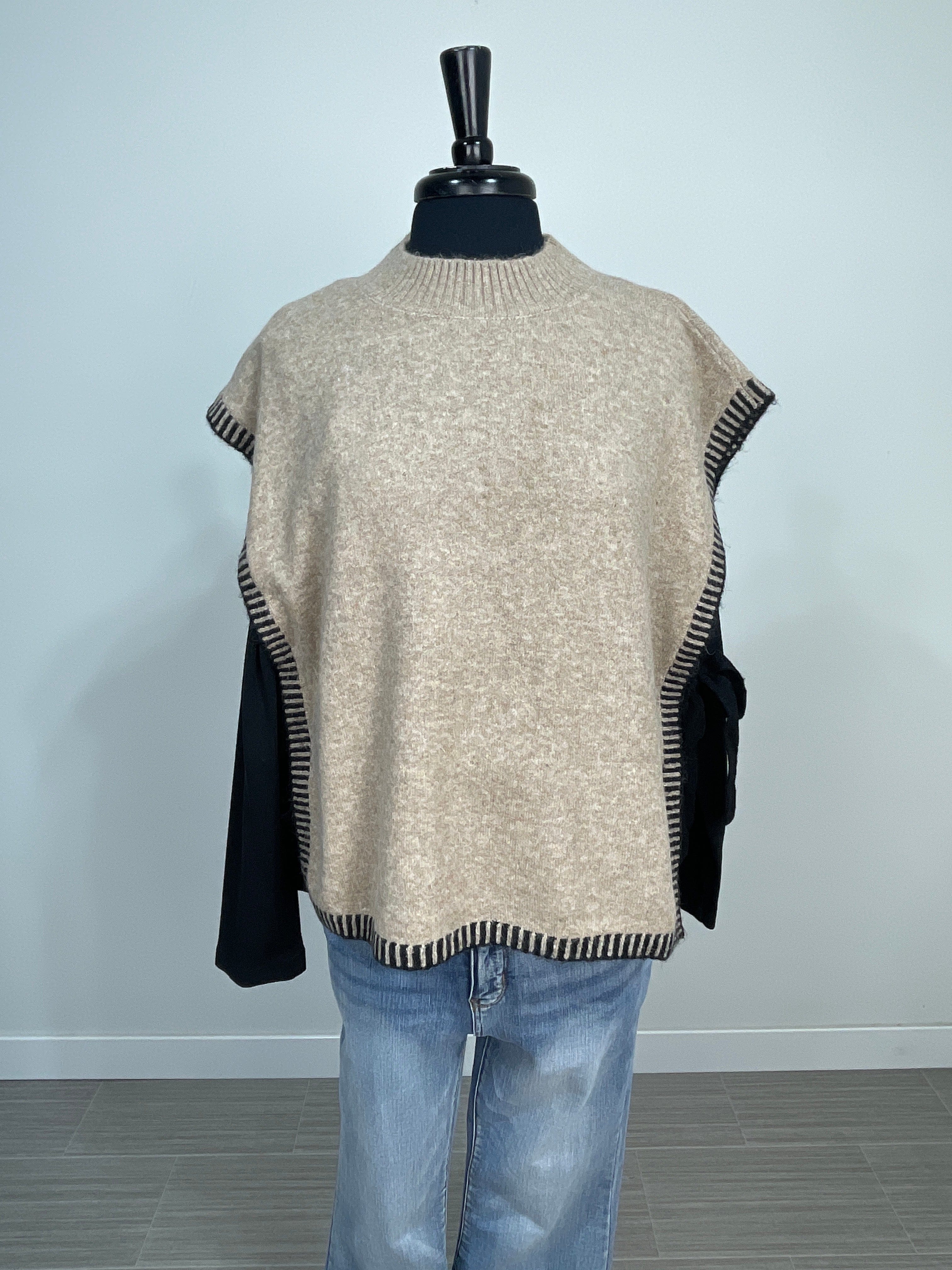 Mocha Contrast Stitch Sweater Vest