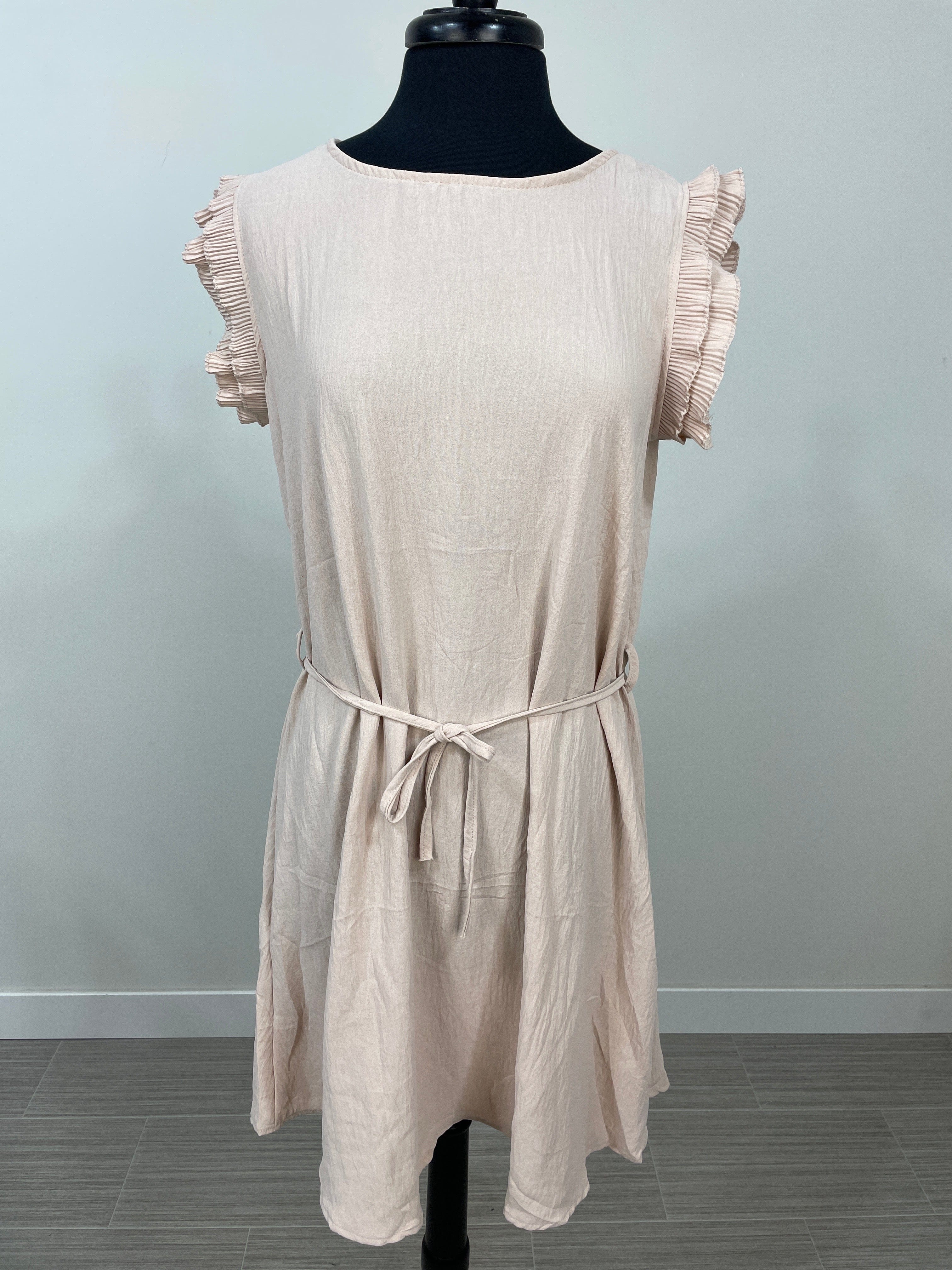 Khaki Double Ruffle Cap Sleeve Dress
