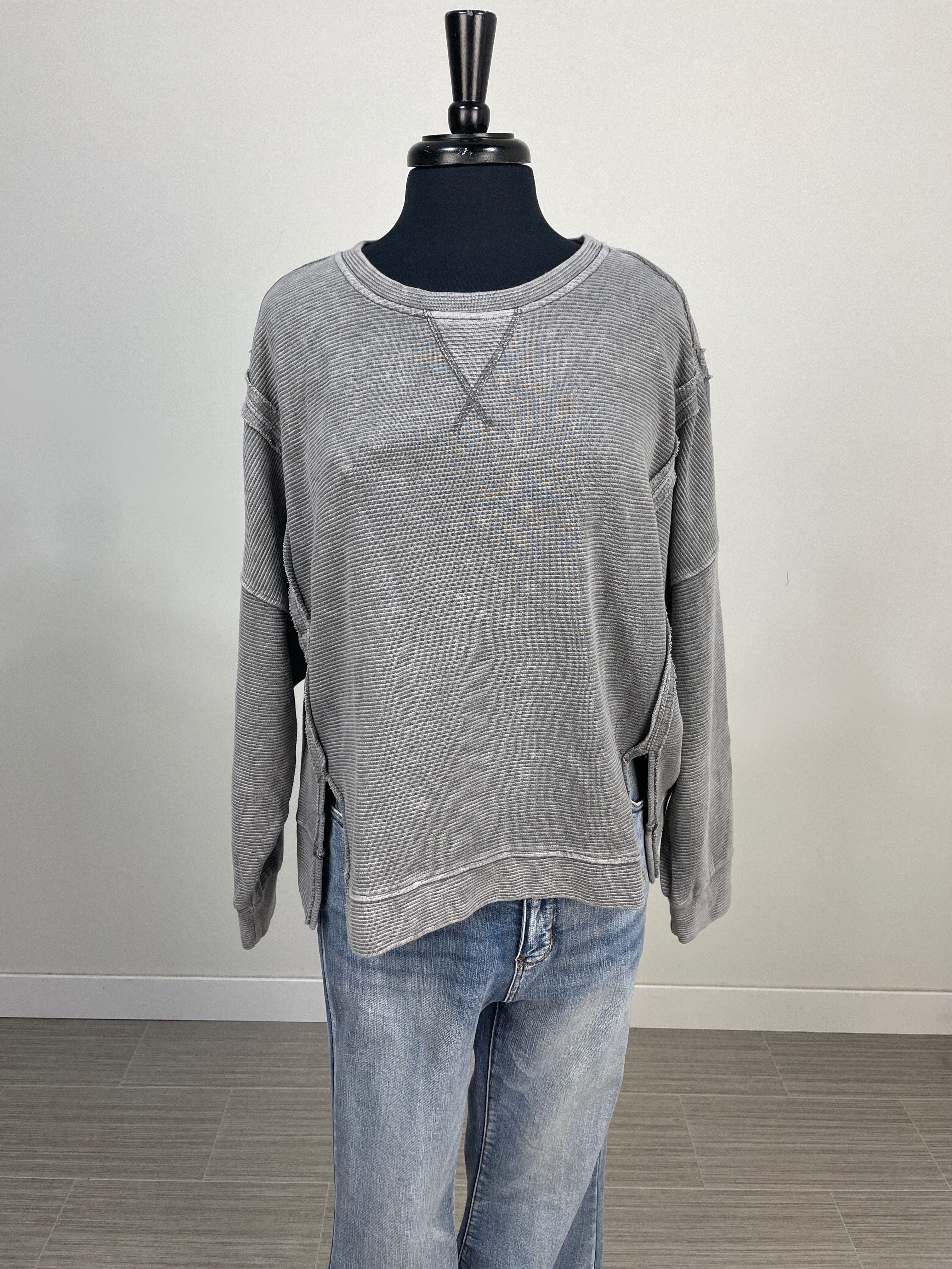 Charcoal Washed Exposed Seam Knit Top