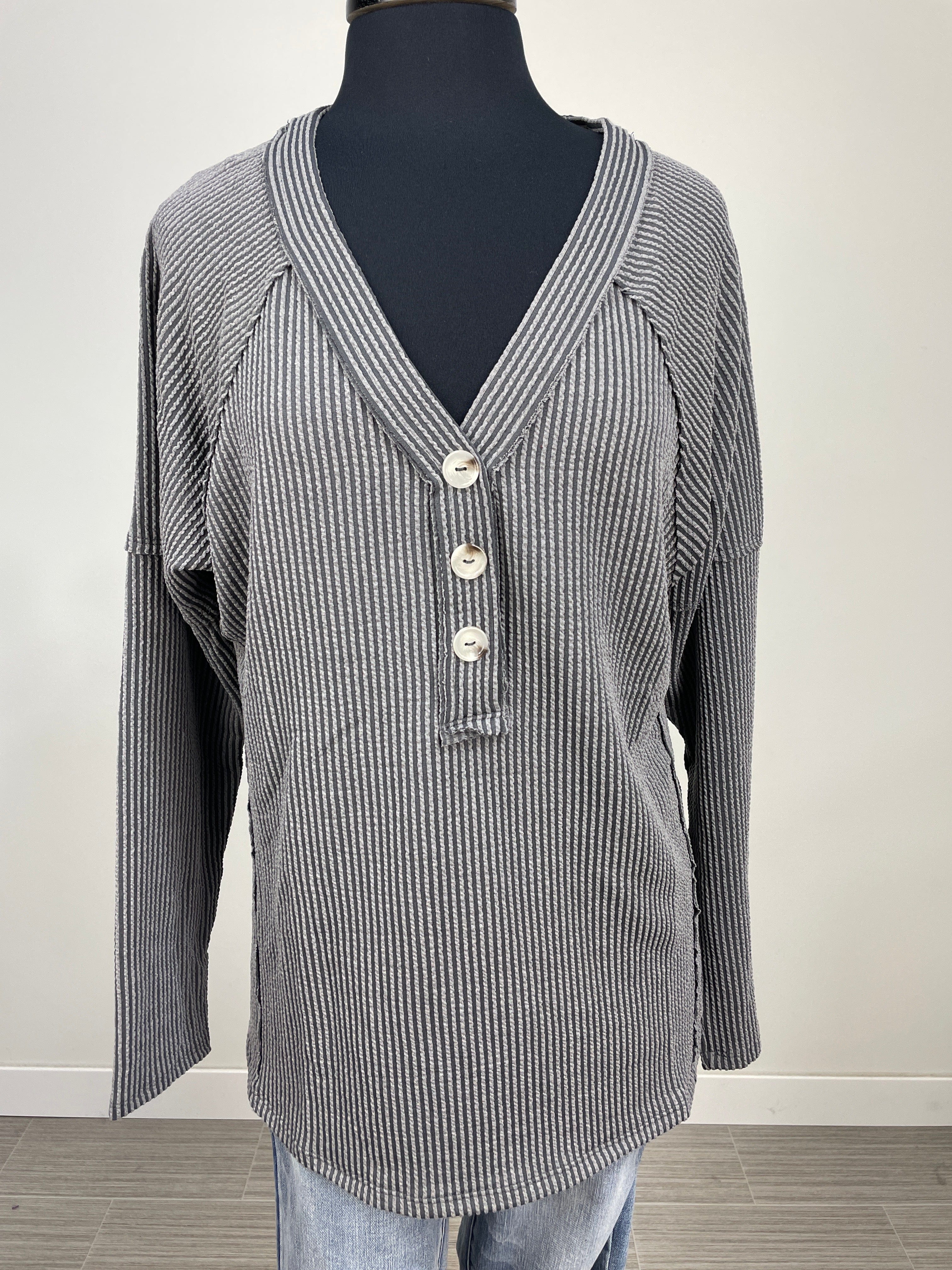 Charcoal Curly Ribbed Longsleeve Henley
