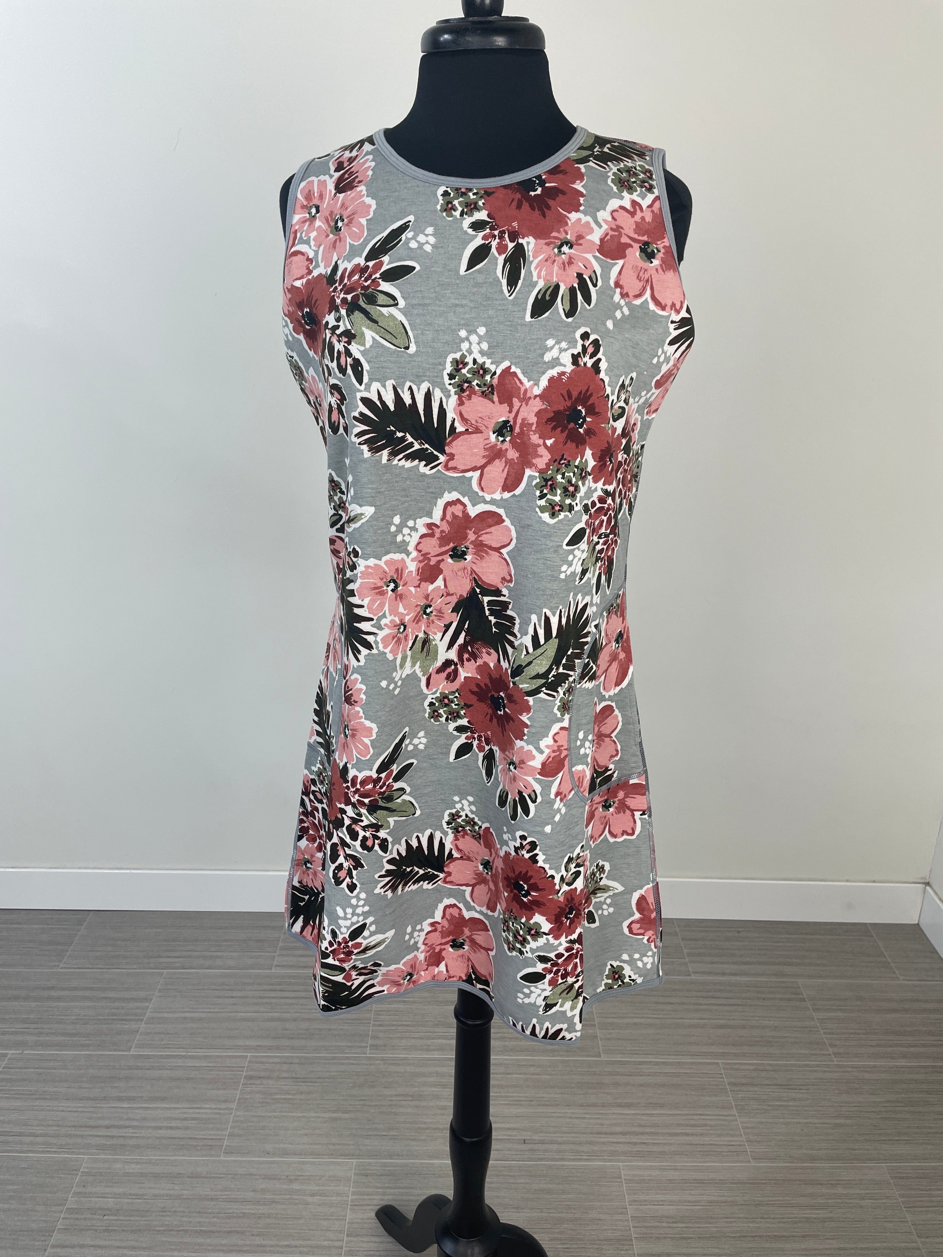 Grey Floral Jersey Reversible Dress