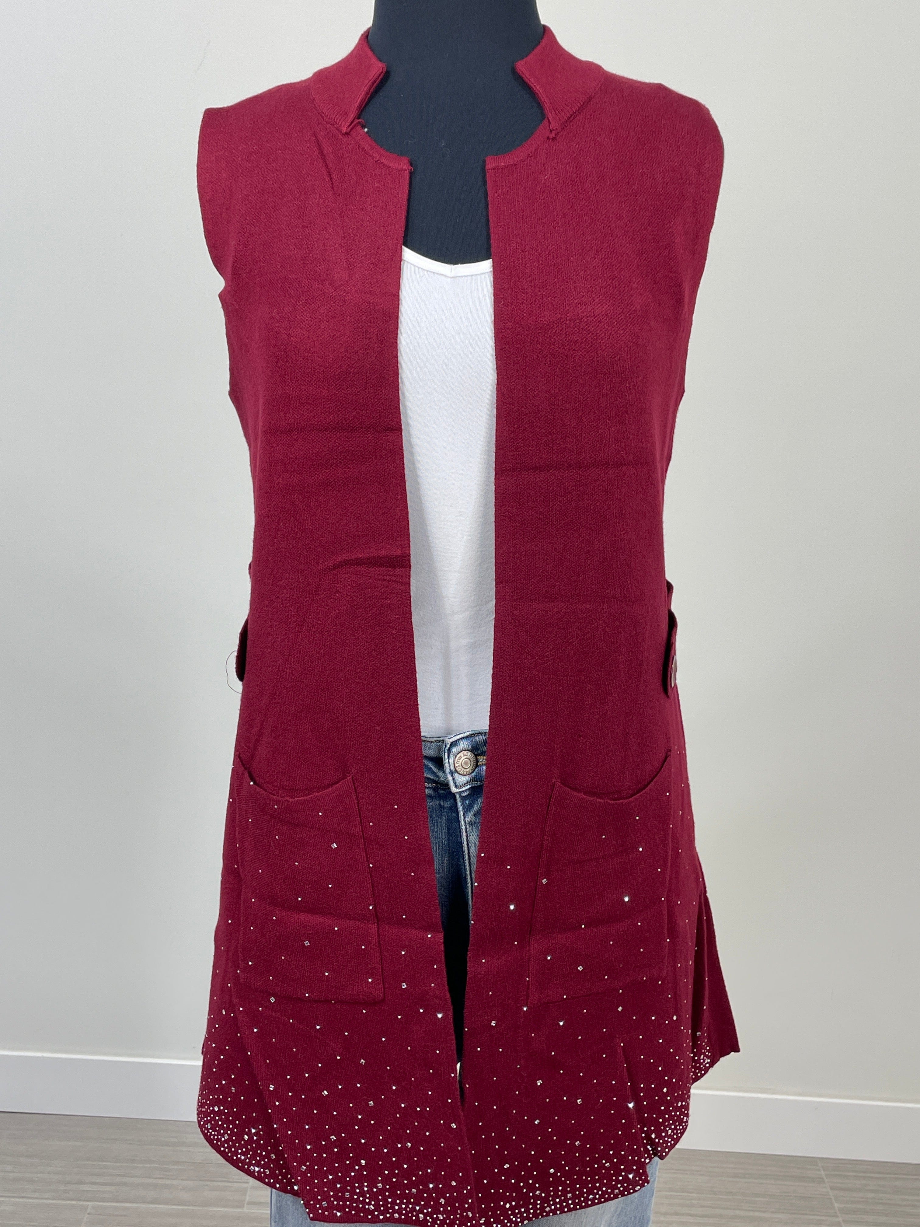 Burgandy Studded Sweater Vest
