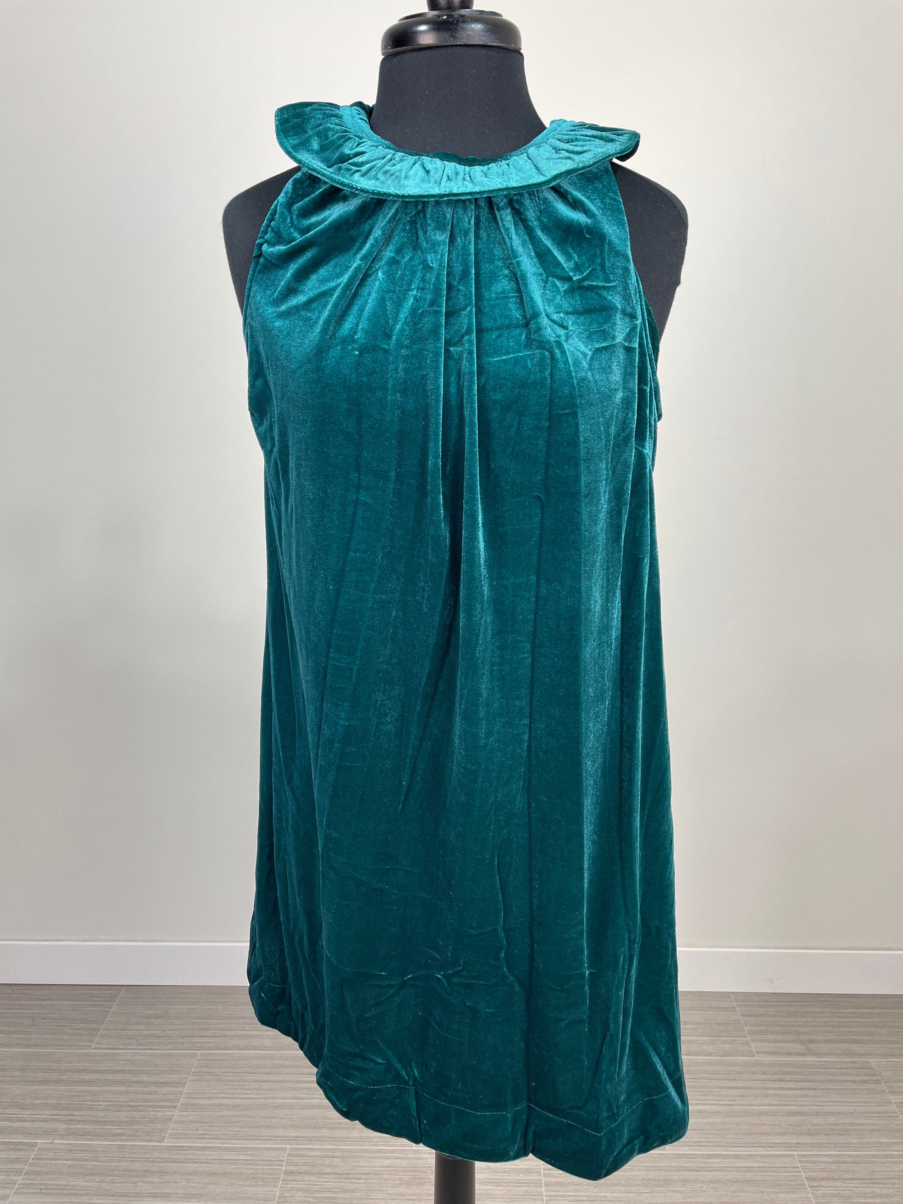 Green Velvet Ruffle Halter Dress