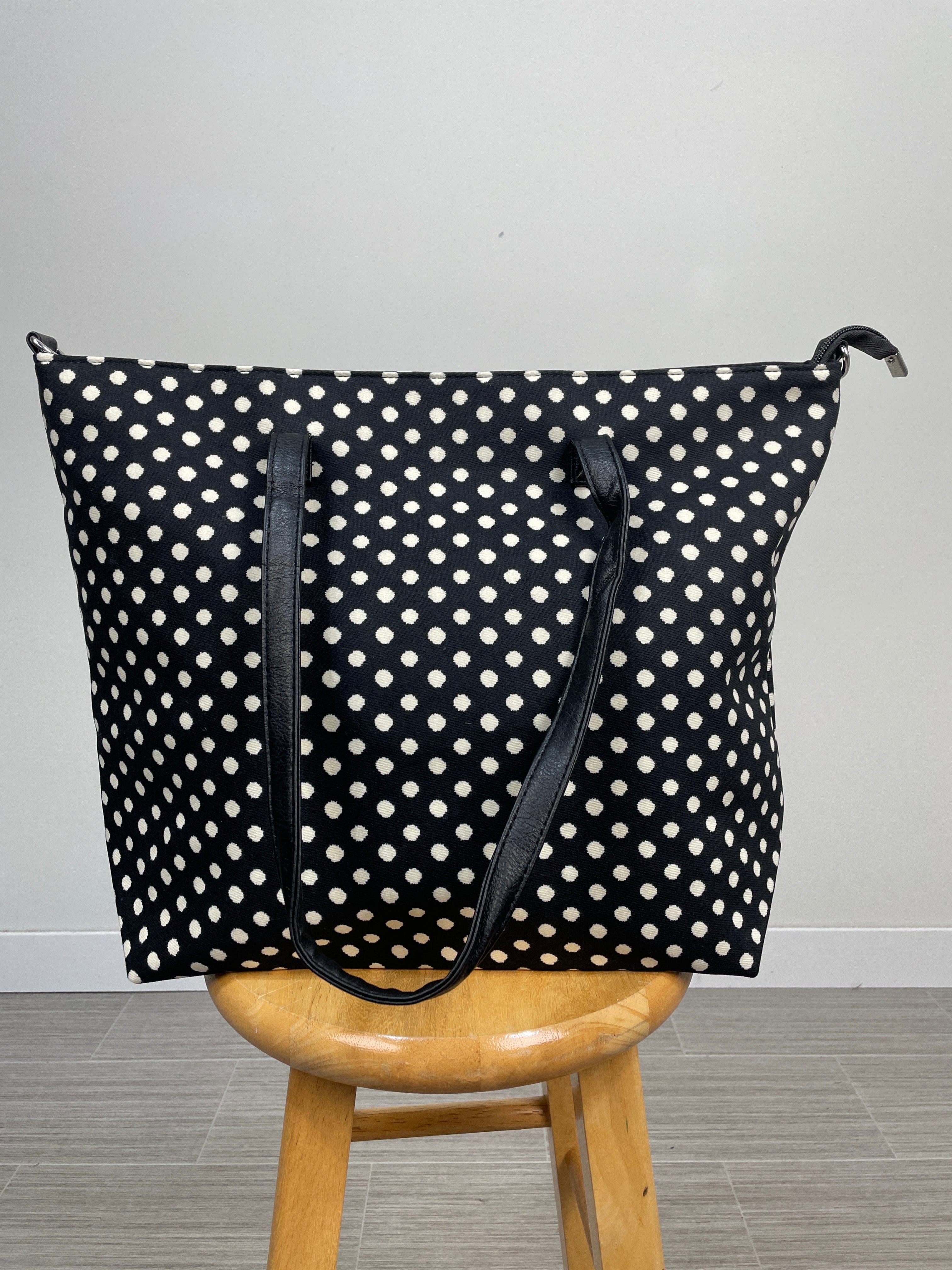 Black Polka Dot Print Tote