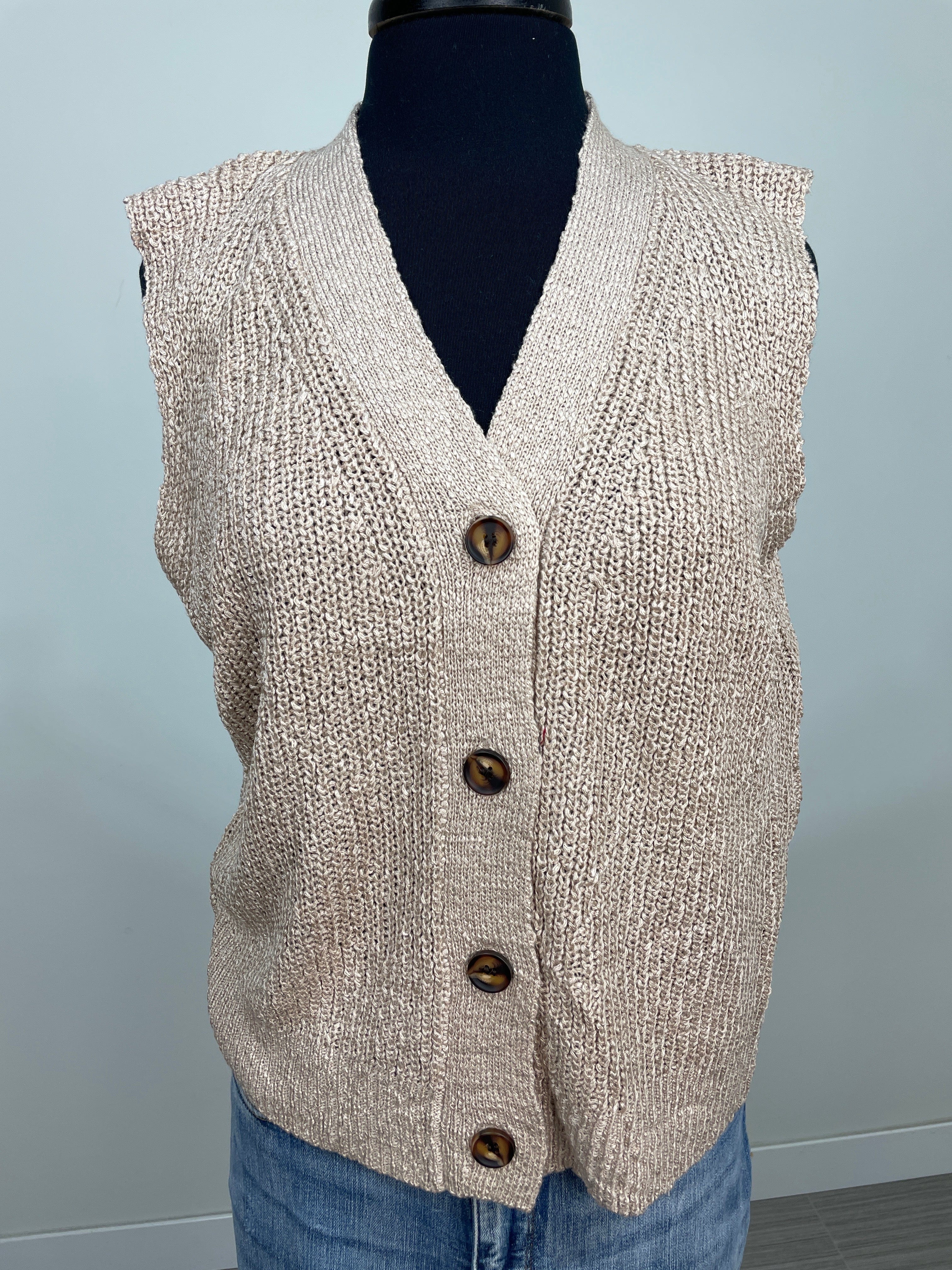 Beige Knit Sweater Vest