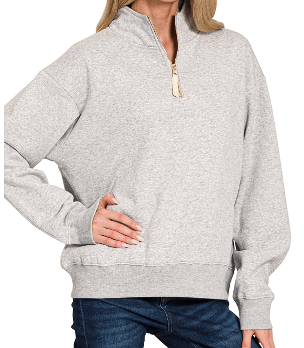 Heather Grey Fleece Half Zip Sweatshirt