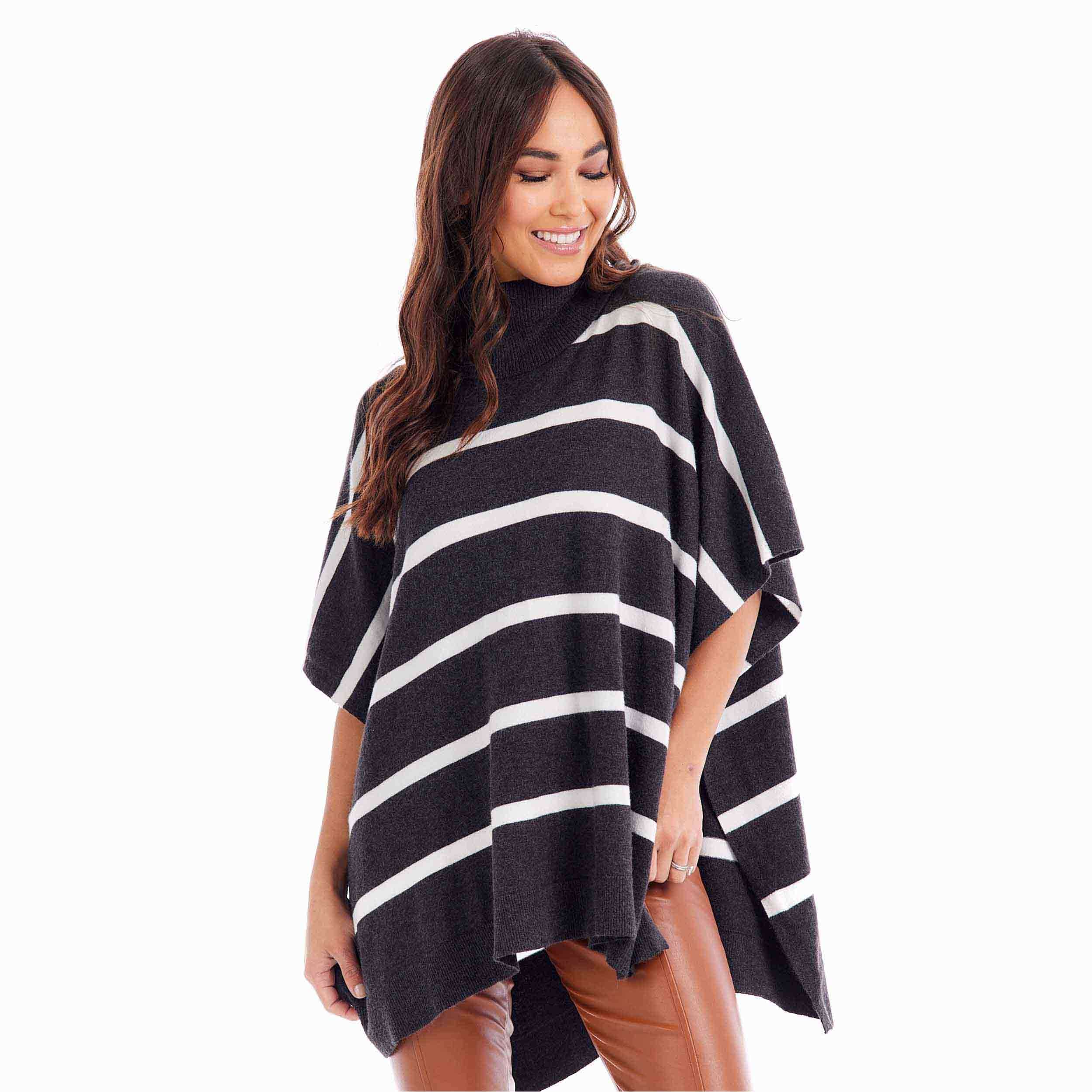Juno Gray Stripe Poncho