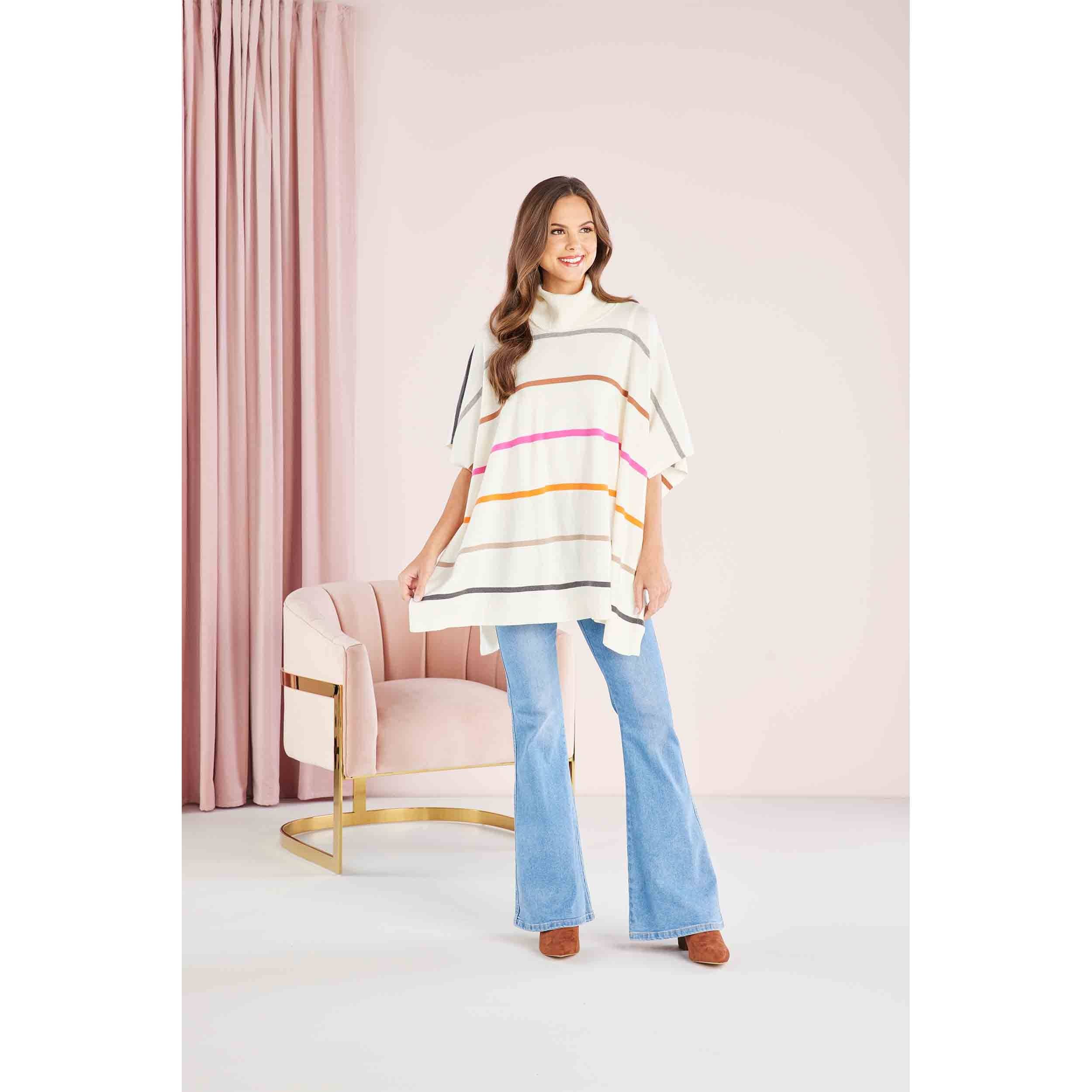 Ivory Juno Multi Stripe Poncho