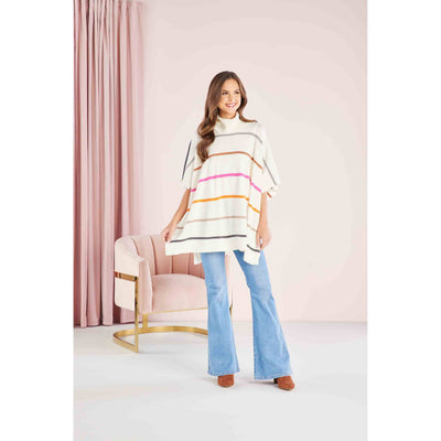 Ivory Juno Multi Stripe Poncho