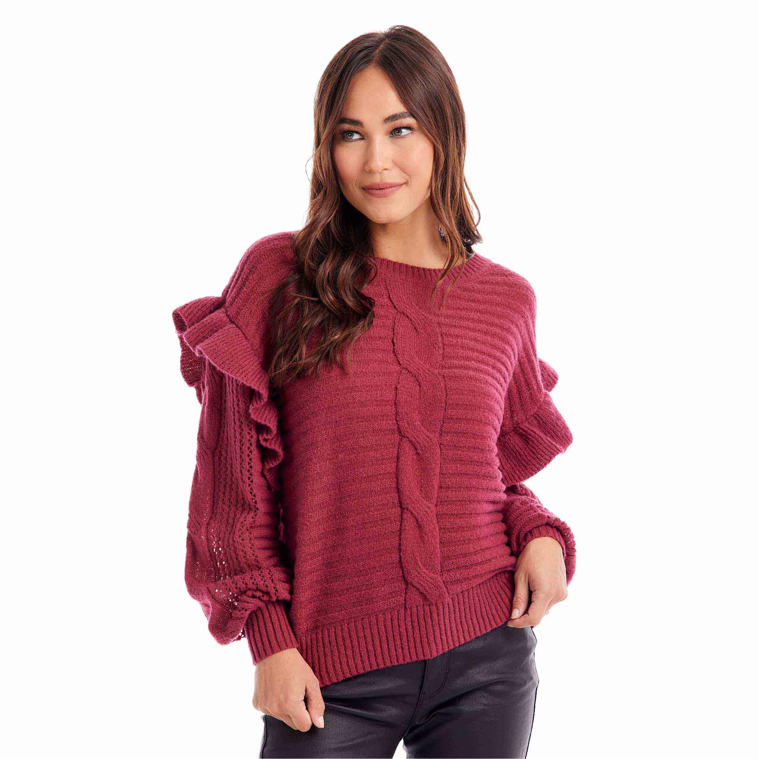 Raspberry Willow Ruffle Sweater