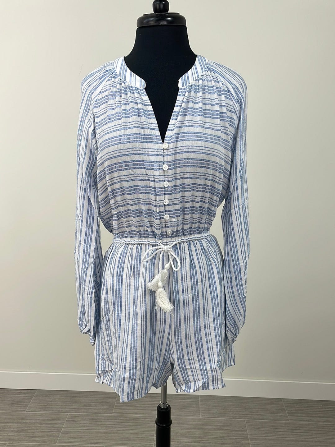 Blue Stripe Volume Sleeve Romper