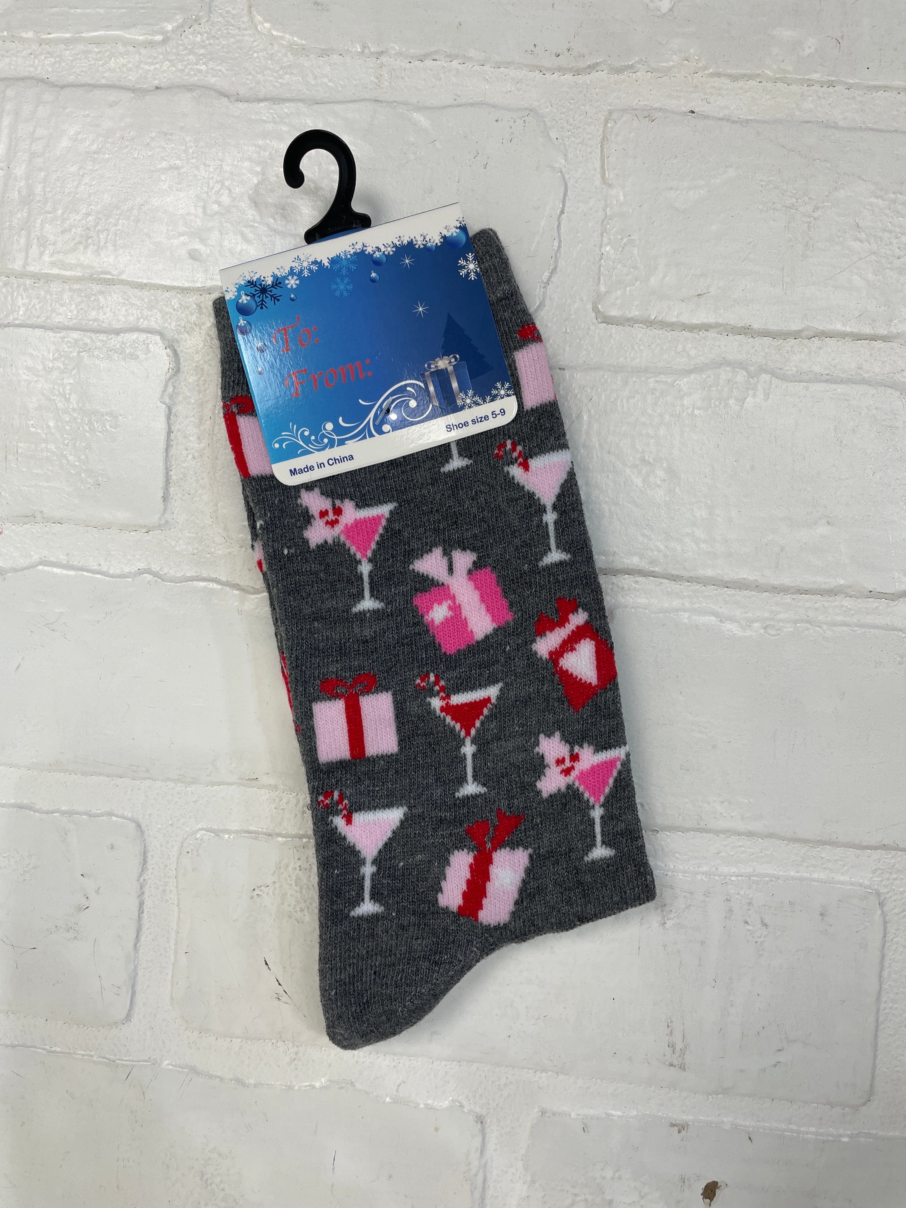 Gifts & Drinks Holiday Grey Socks