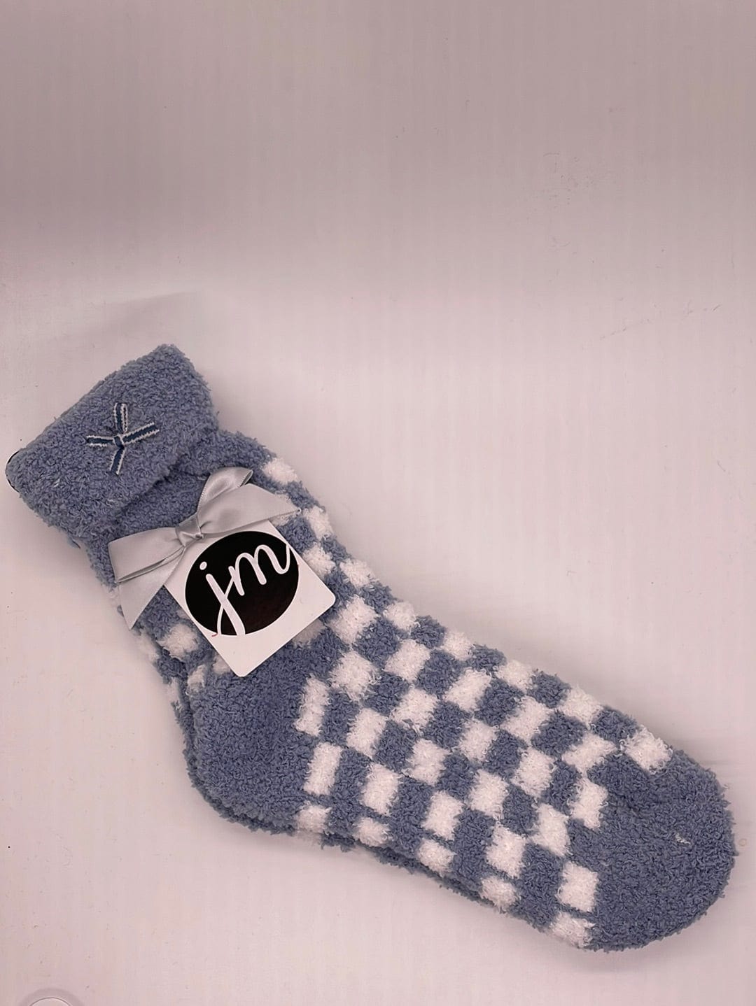 Blue Checkered Cozy Crew Sock