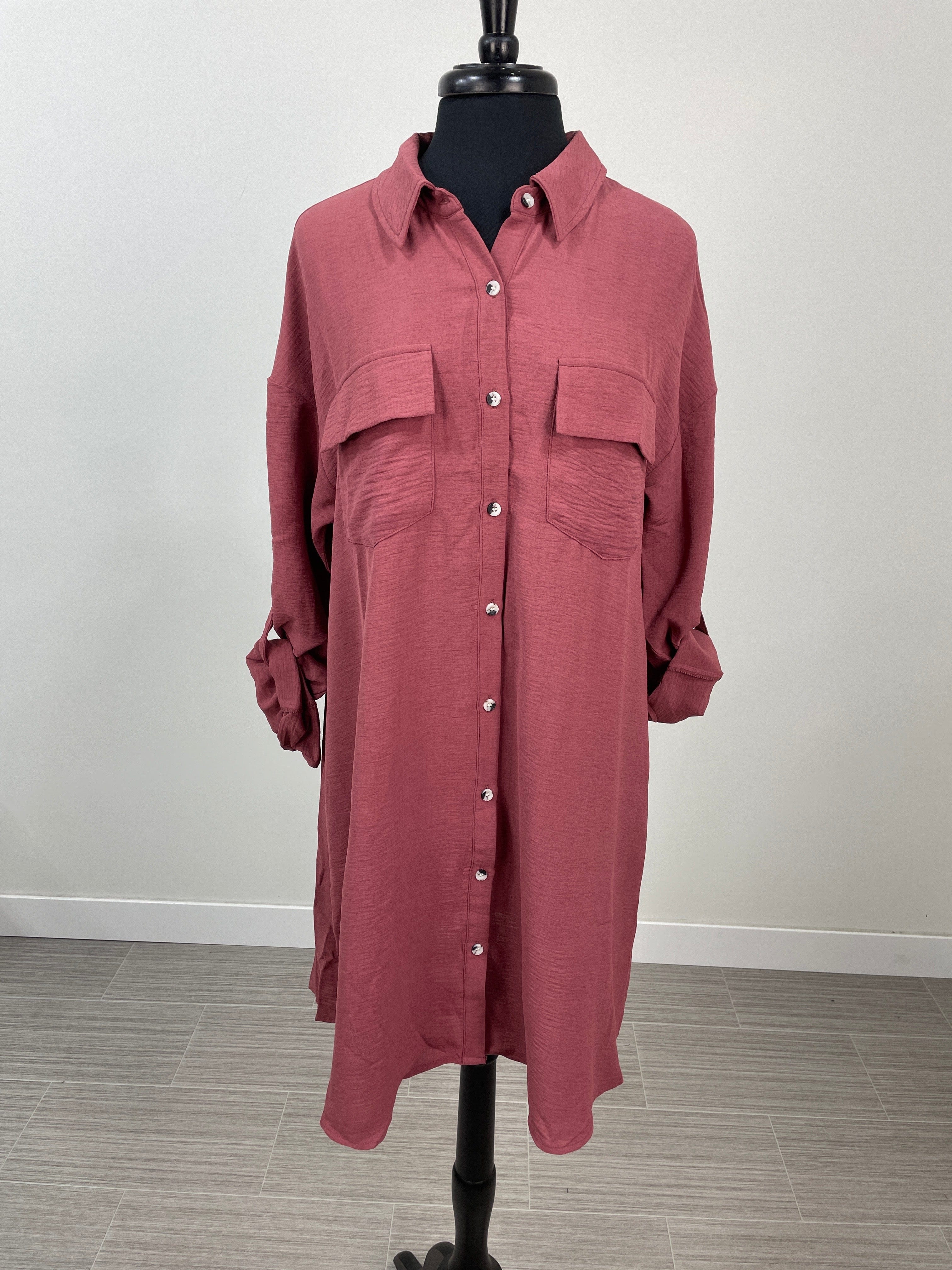 Vintage Red Button Down Shirt Dress