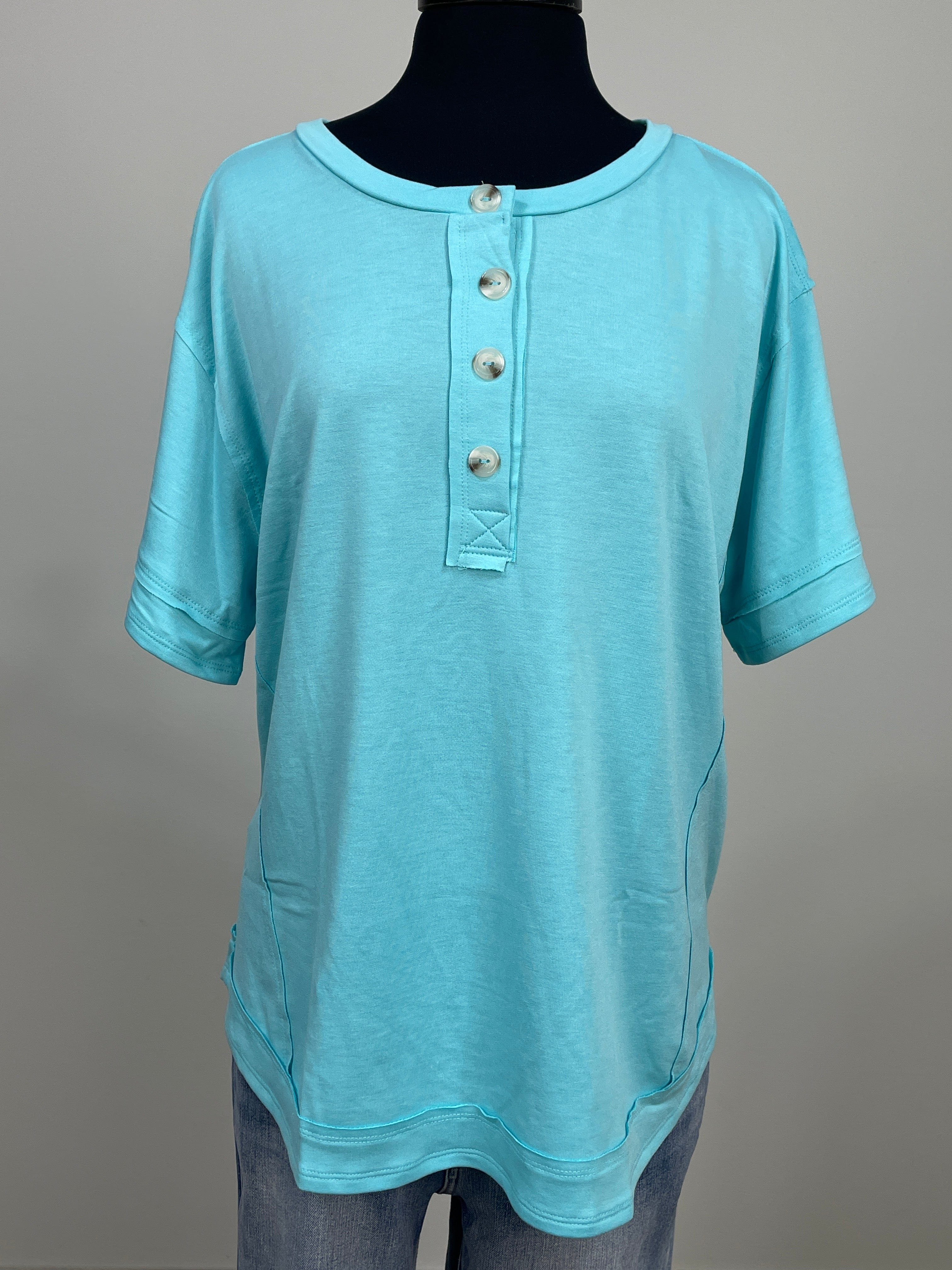 Aqua Button Detail Top