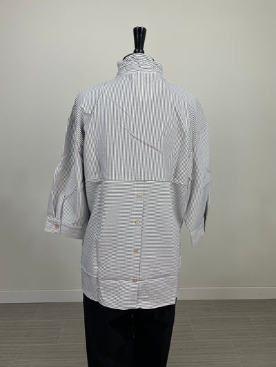 Black Stripe Button Up Wire Collar Blouse