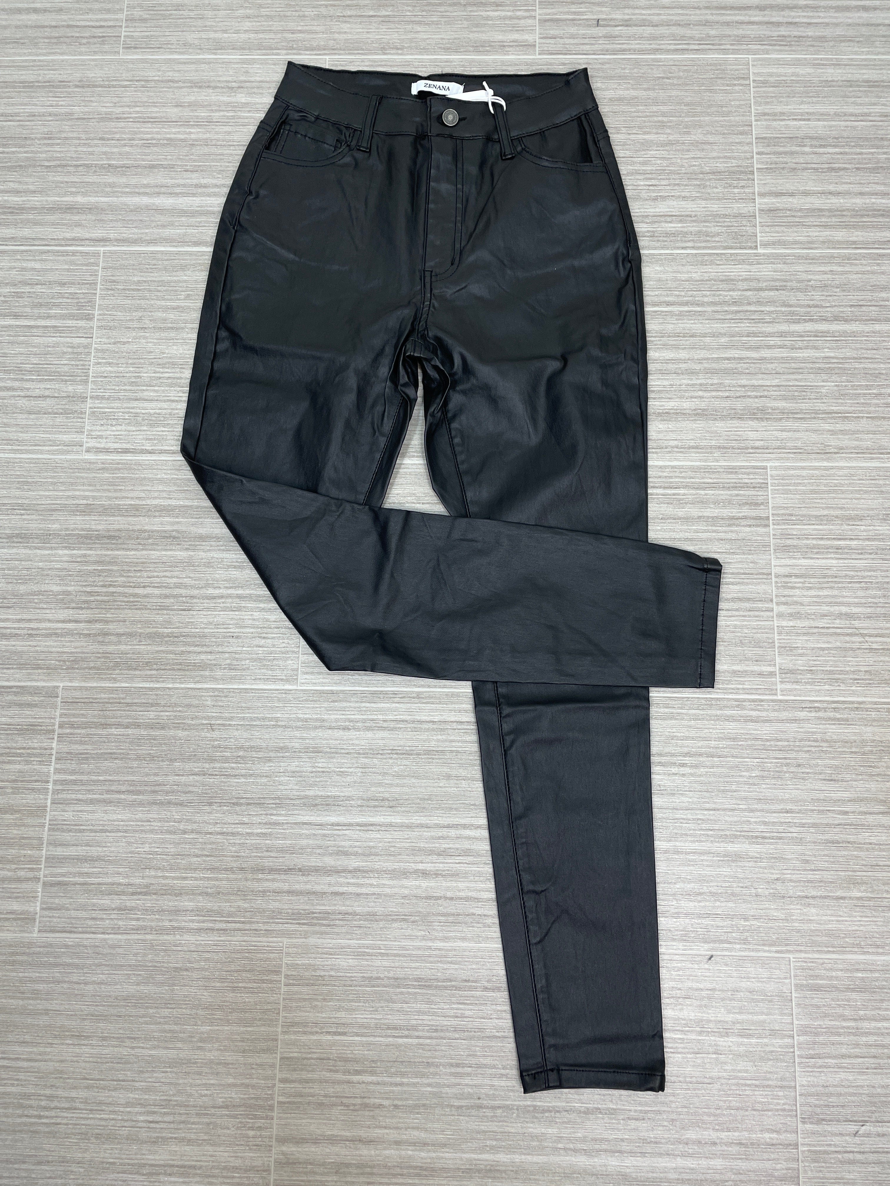 Black Faux Leather Button Pant