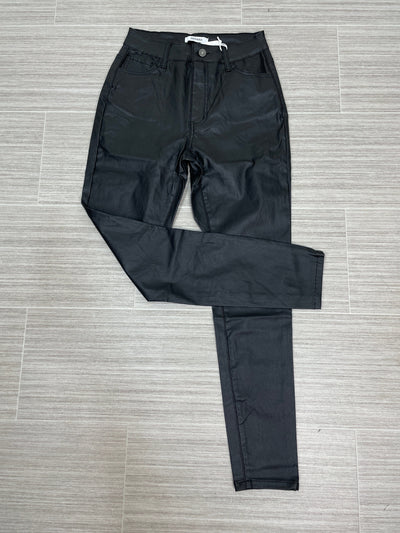 Black Faux Leather Button Pant
