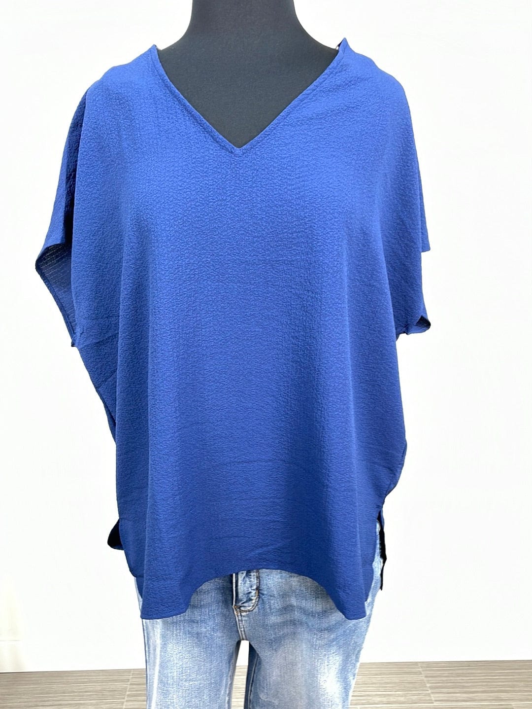 Navy VNeck Textured Tunic Top