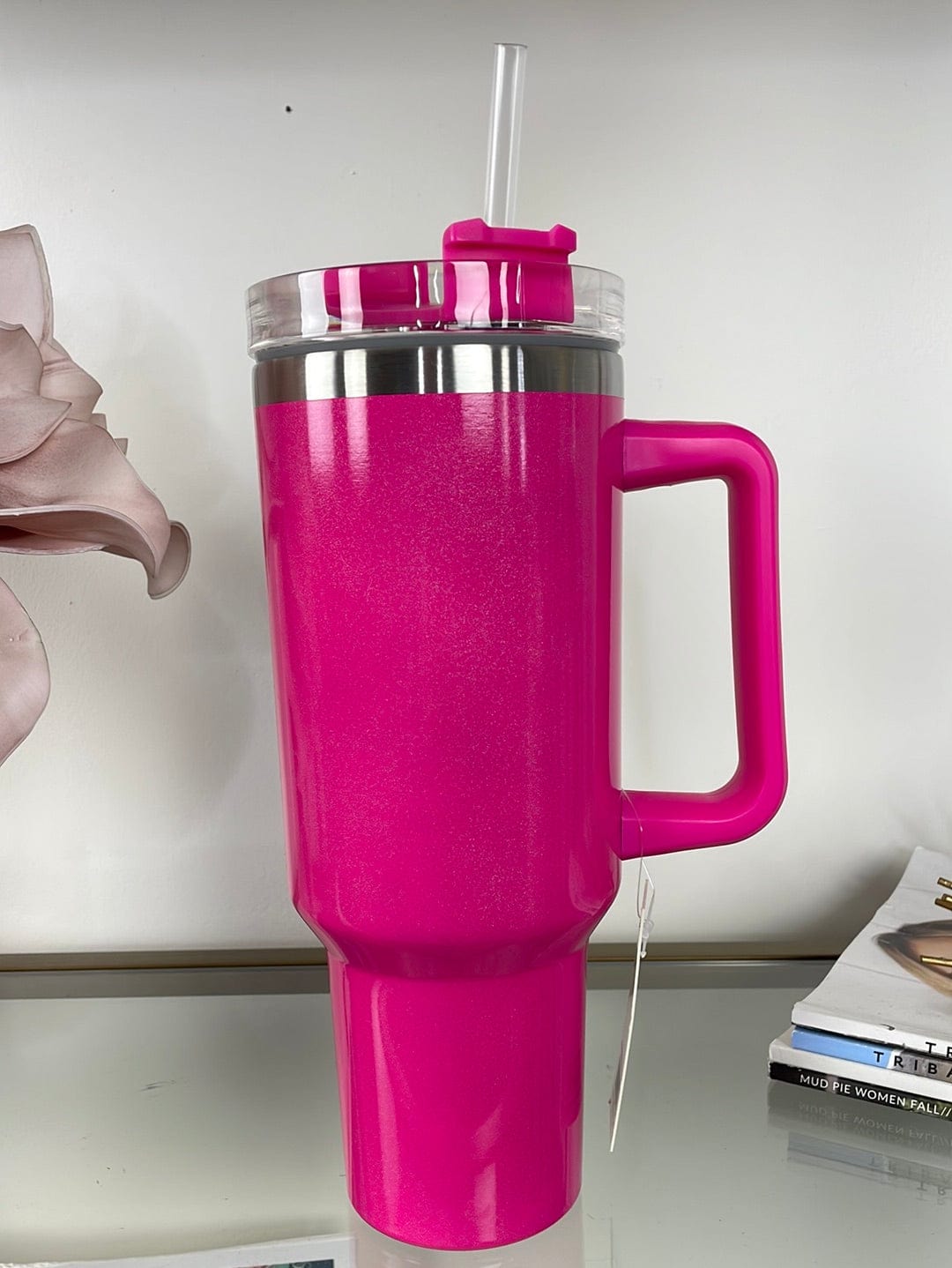Hot Pink Glitter Jeanie 40oz Tumbler w/Handle