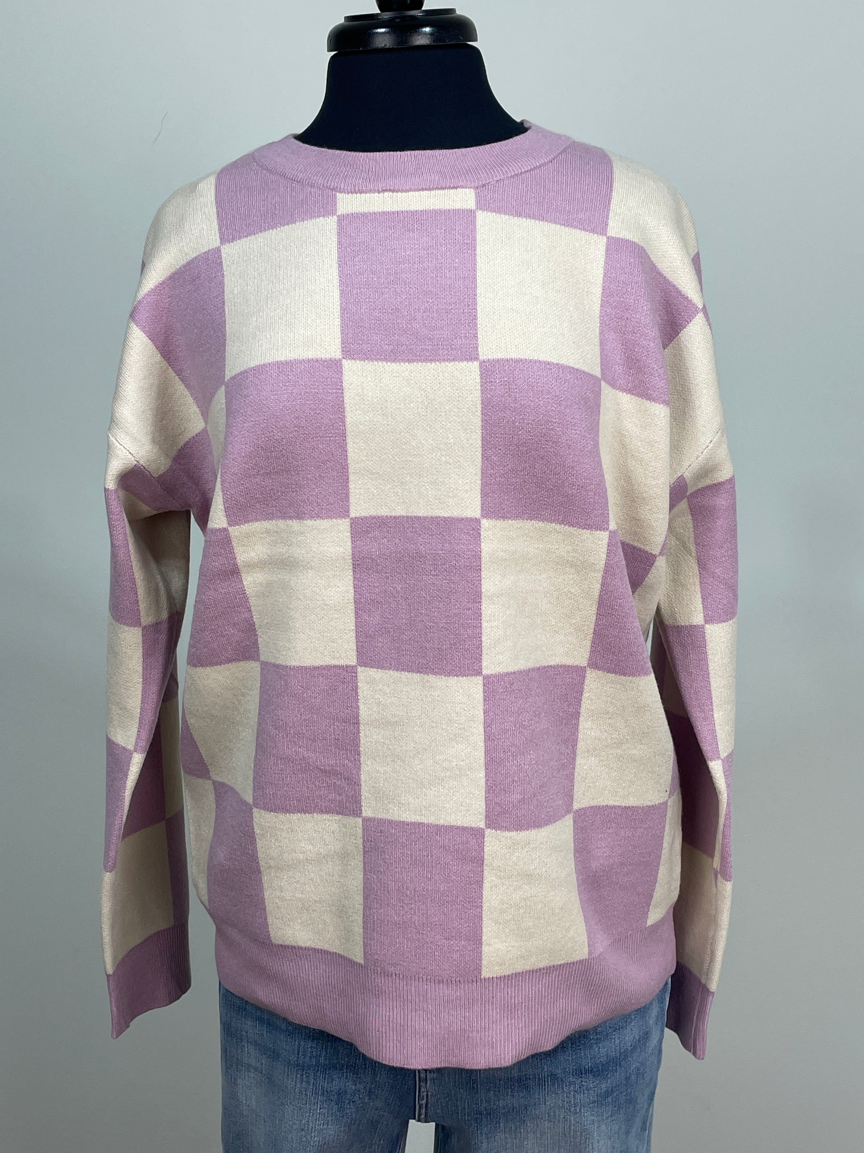 Lavender Checkerboard Sweater
