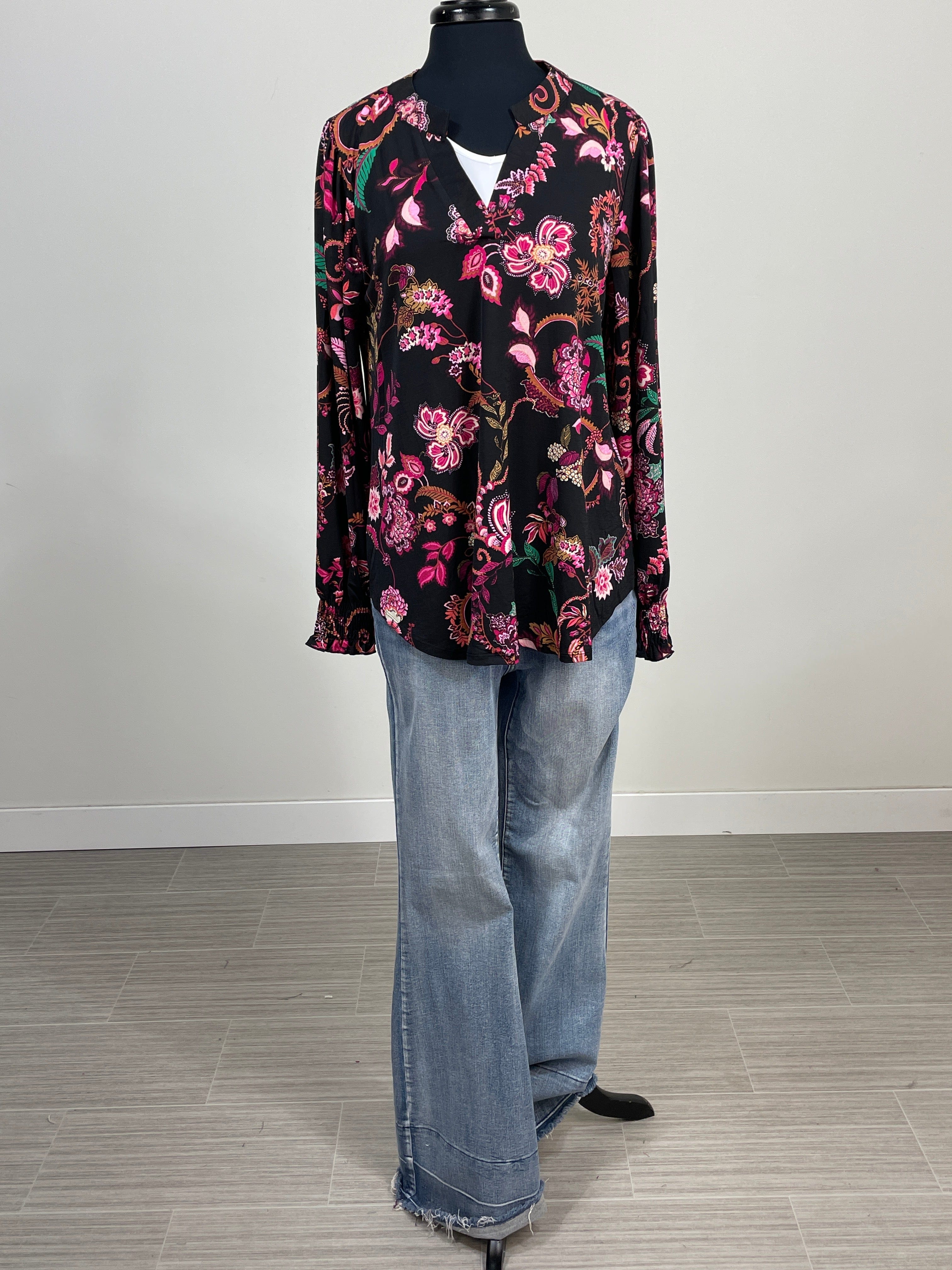 Black Paisley Smocked Sleeve Lizzy Blouse