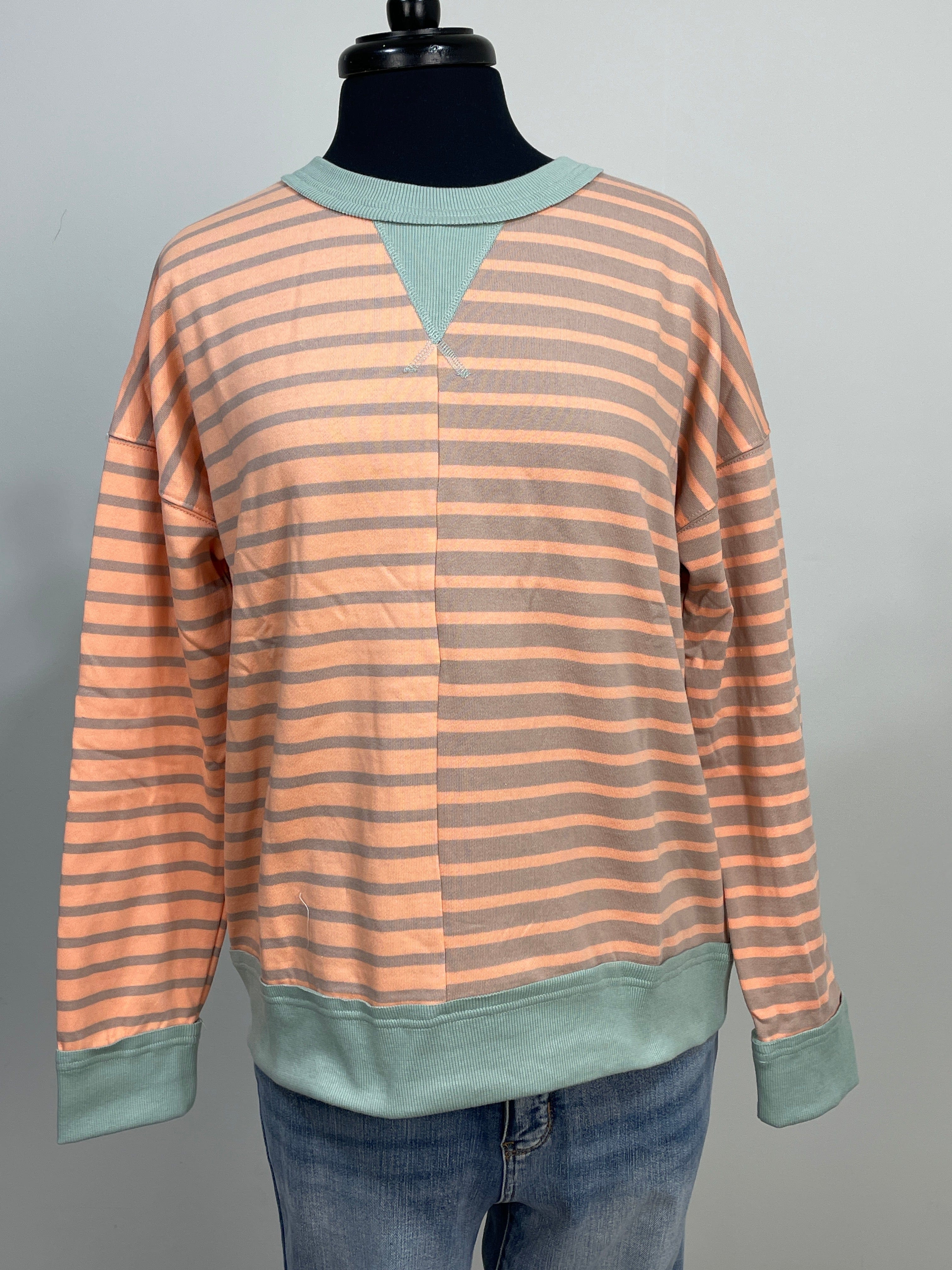 Orange & Sage Stripe Block Top