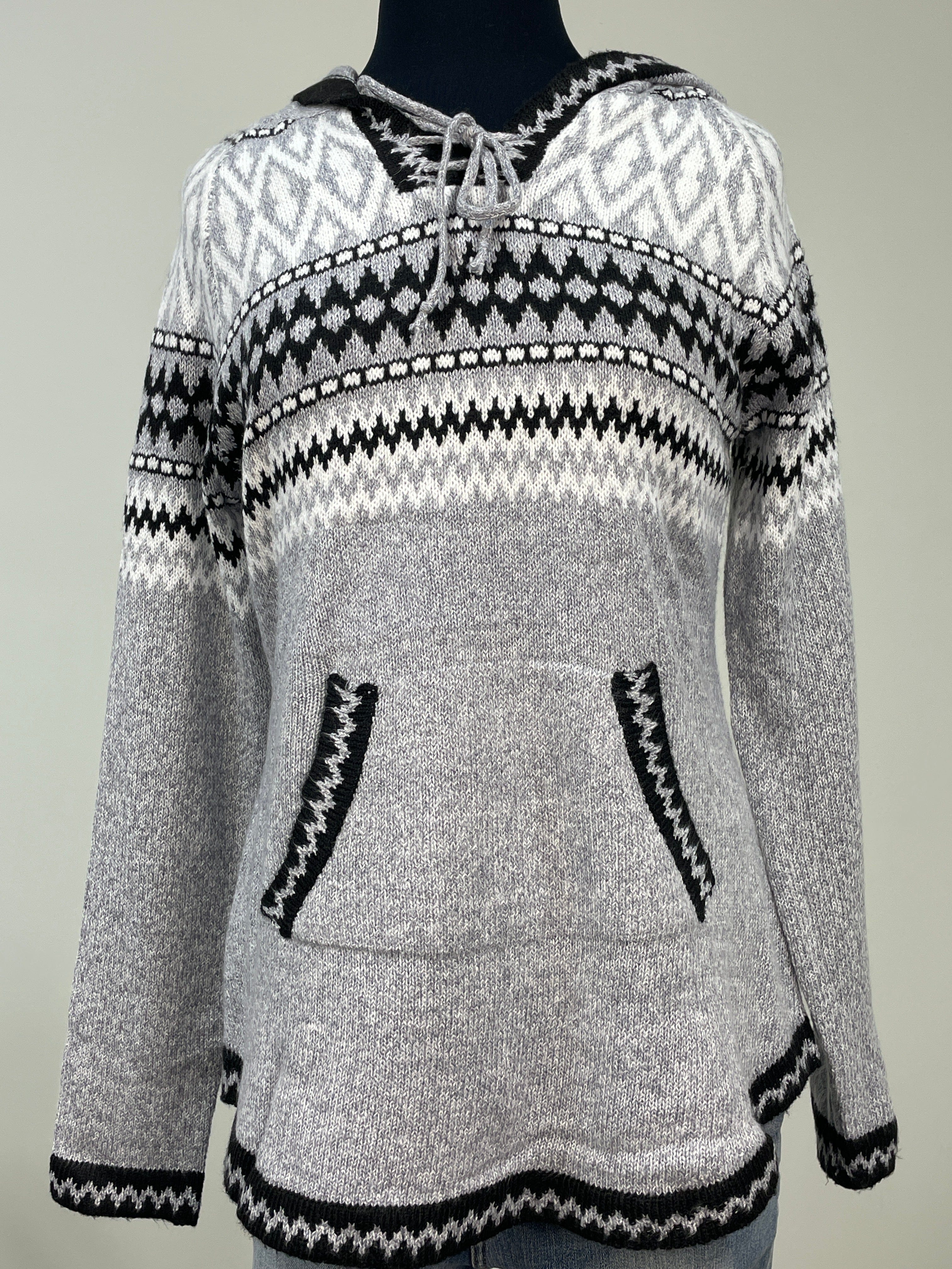 Grey Fairisle Knit Hooded Sweater