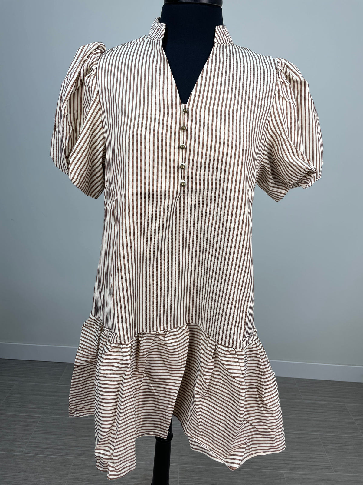 Mocha & Cream Striped Ruffle Hem Dress