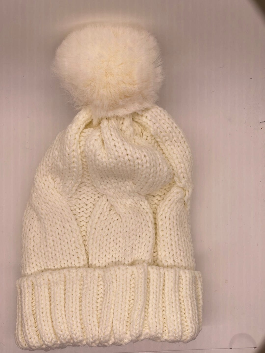 Cream Knit Fur Lined Hat