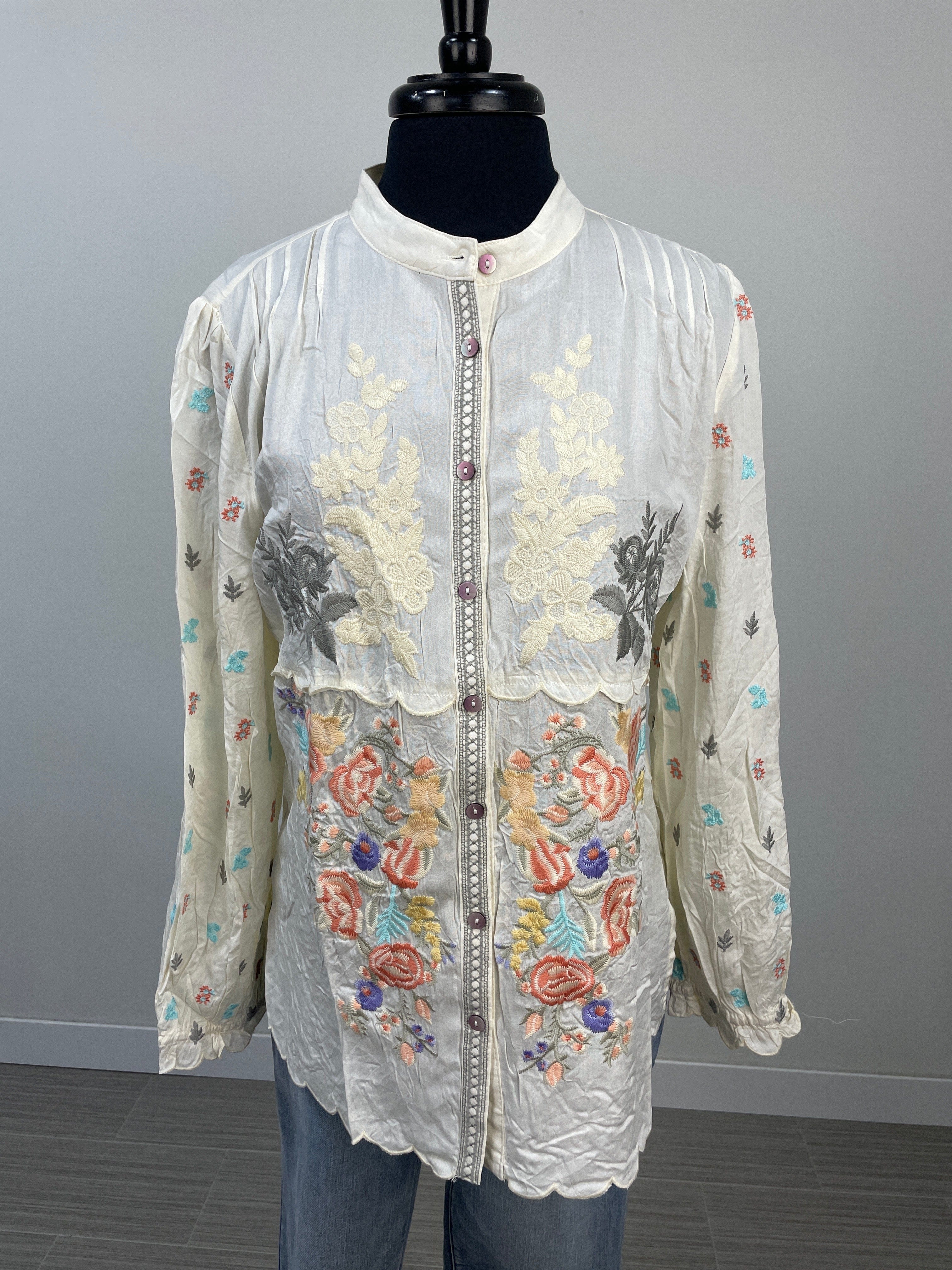 Ivory Floral Embroidered Blouse