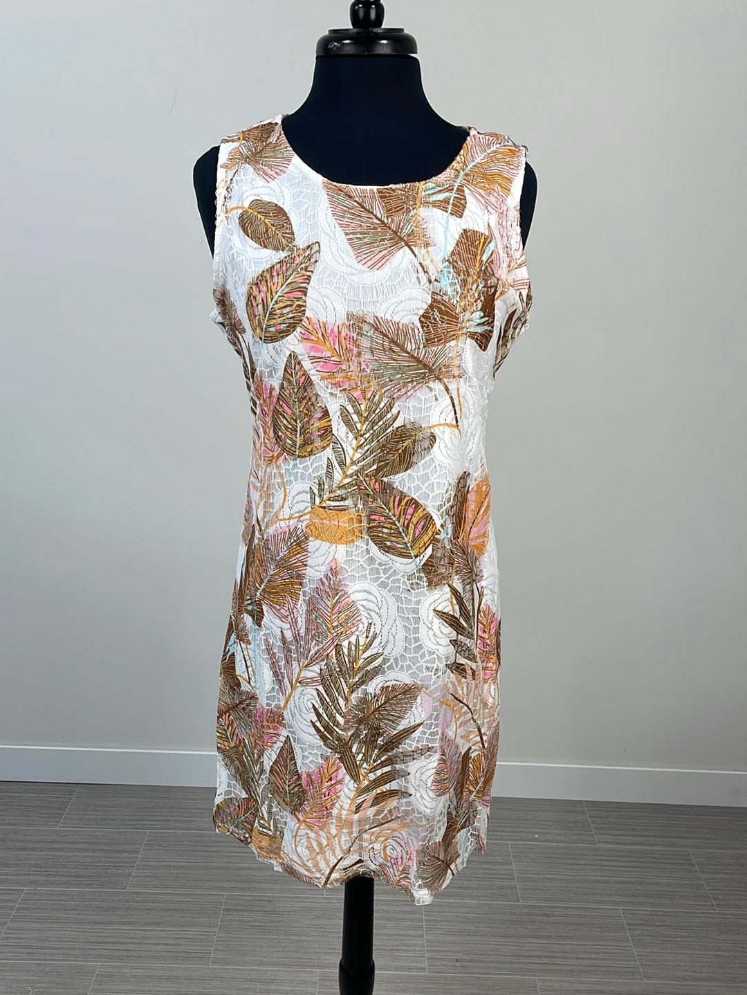 White Tropical Printed Lace Dress