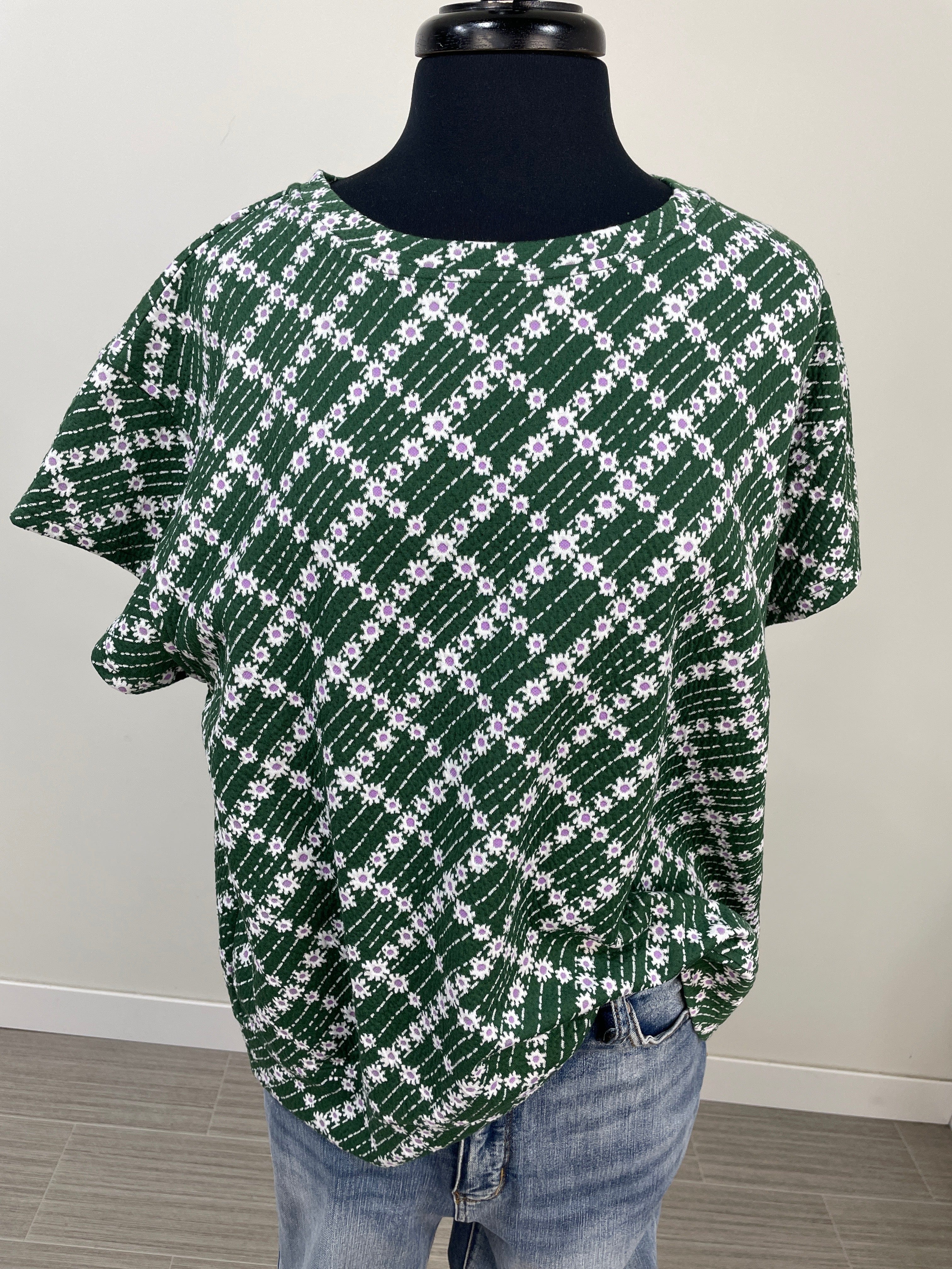 Green Floral Jacquard Top