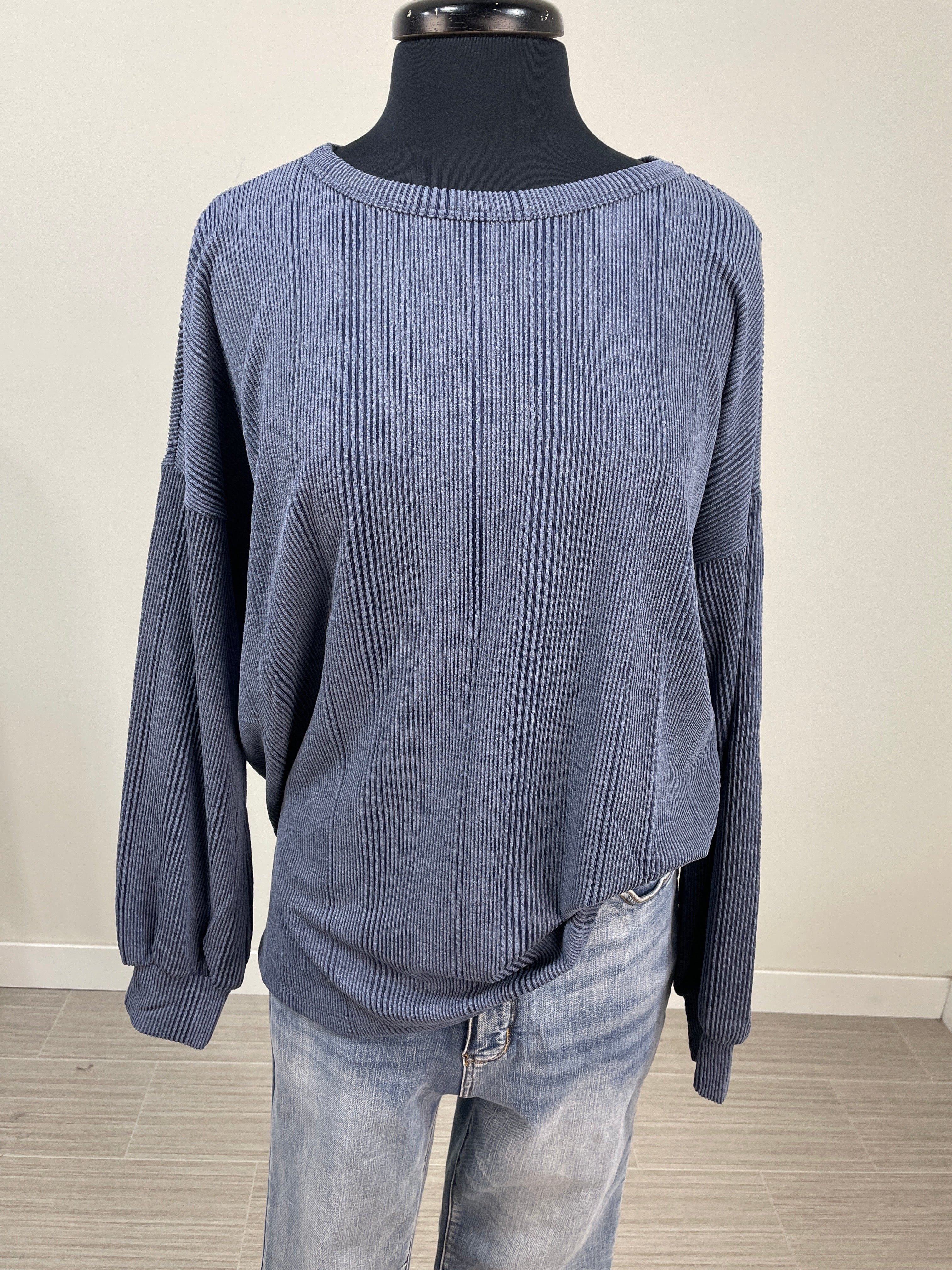 Denim Ribbed Top