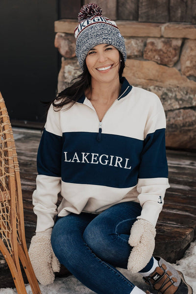 Ivory & Navy Lakegirl Cloud Fleece 1/4 Zip