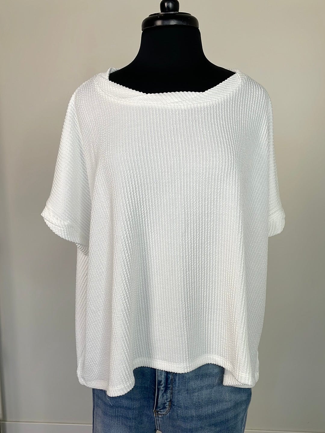 Off White Textured Twisted Sleeve Top